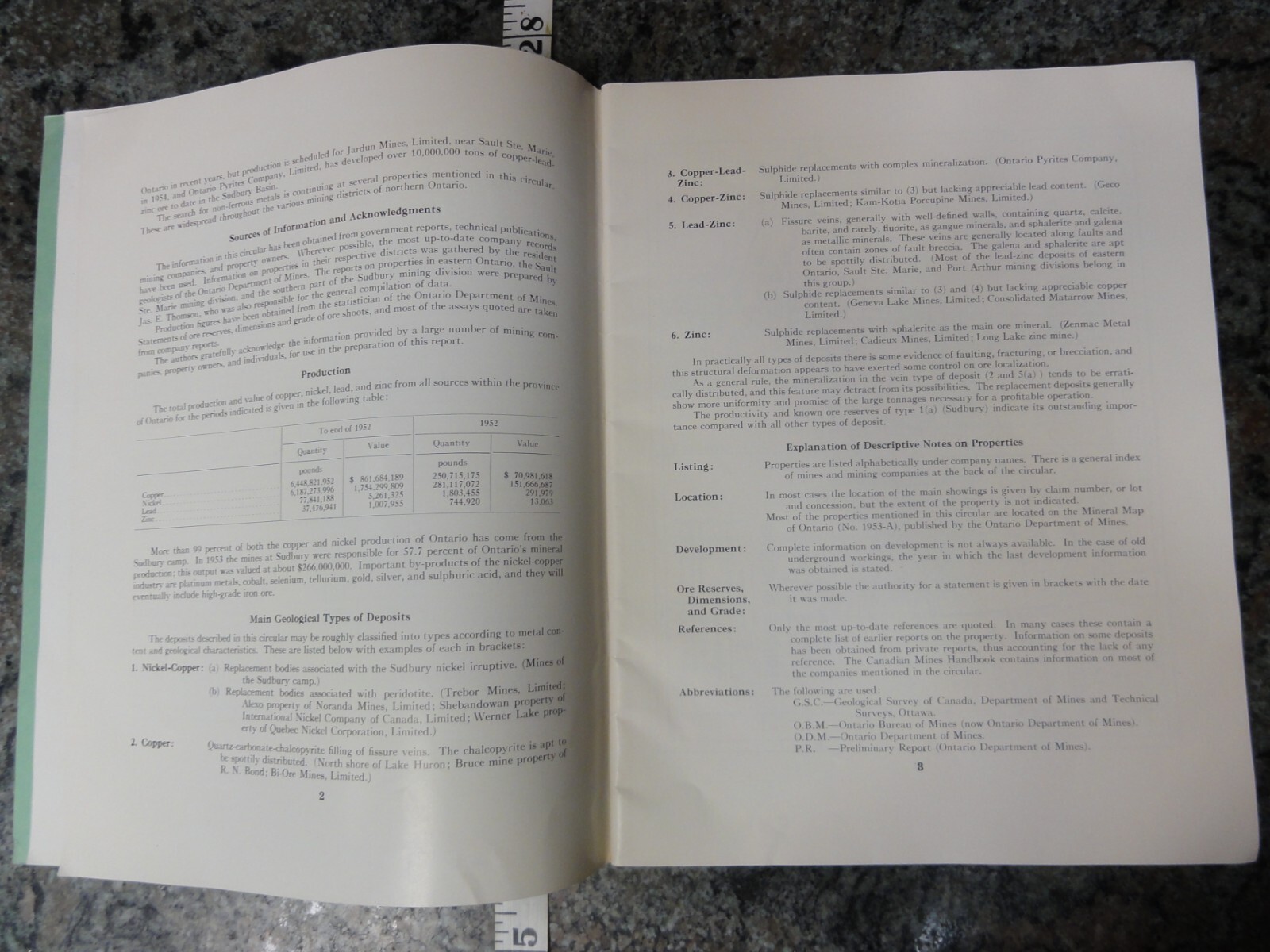 Ontario Dept of Mines Copper, Nickel, Lead, Zinc/ Metal 1954-57, 2 Books