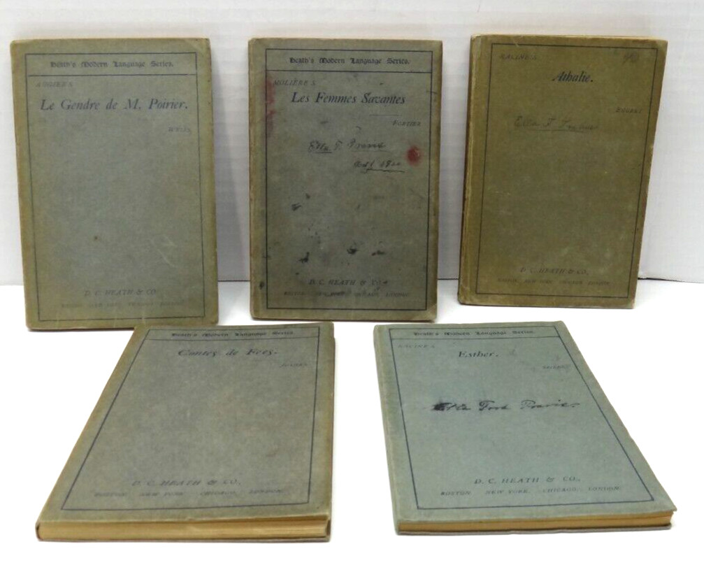 Lot of 5 Antique Heath’s Modern Language Series 1895 Thru 1898 D.C. Heath & Co.