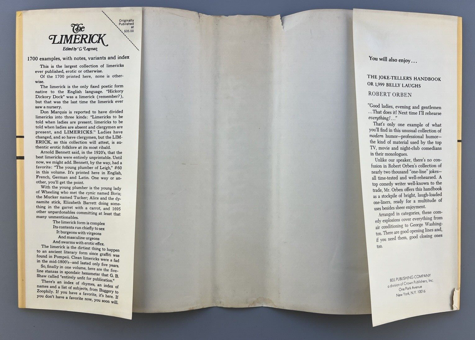 THE LIMERICK- Edited by G. Legman (1964) Bell Publishing – 1700 – Humor/Erotic