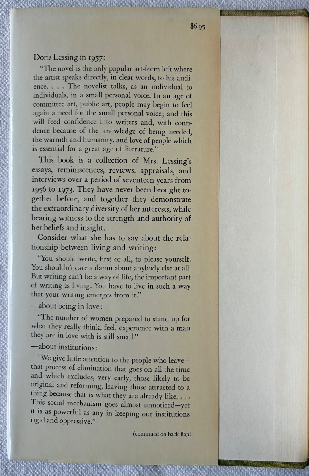 Doris Lessing, A Small Personal Voice, first edition hardcover 91974)