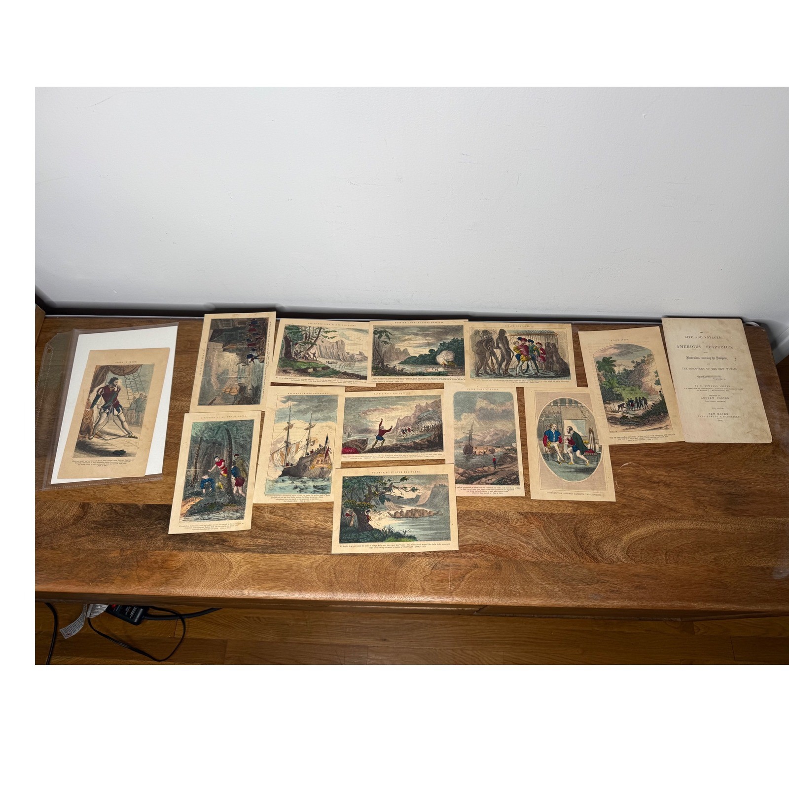 13 pieces Life and Voyages of Americus Vespucius 1860 Illustrations Art Print
