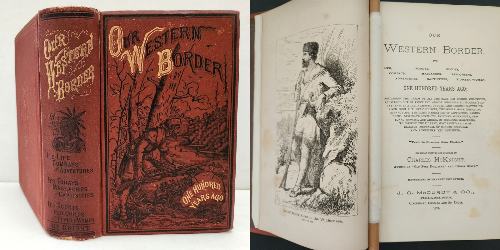 1876 antique OUR WESTERN BORDER indian daniel boone wyoming massacre audubon+