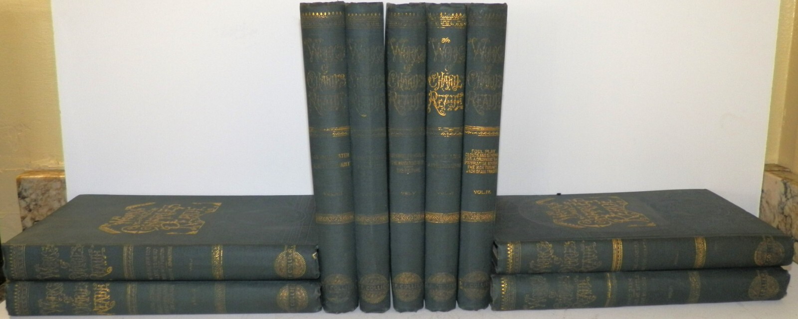 1890 „The Works of Charles Reade“ 9 Volumes Complete 112 Wood Engravings Circa