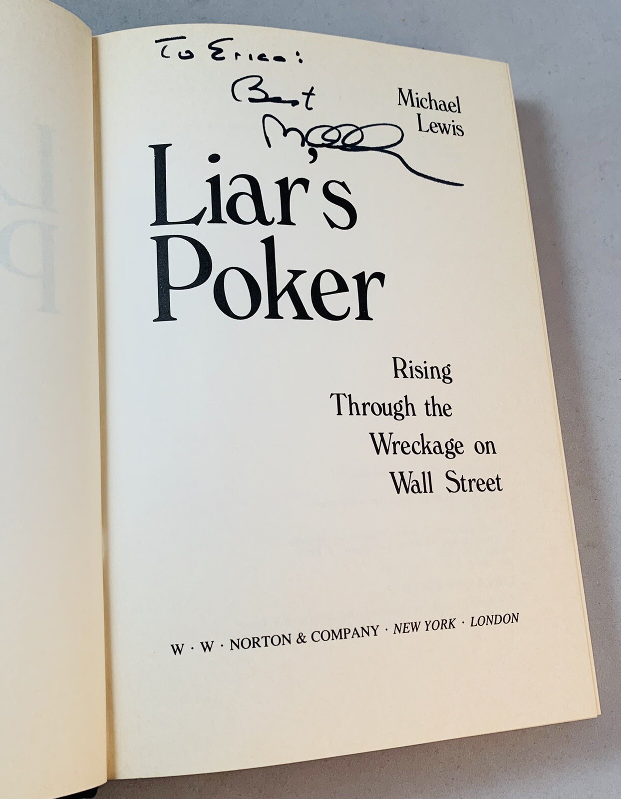 Liar’s Poker-Michael Lewis-SIGNED!-First/1st Edition/7th Printing-1st Book-RARE!