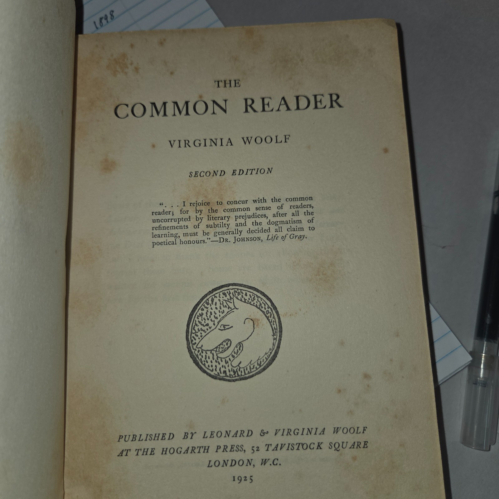 Virginia Woolf THE COMMON READER 1925 2nd edition Hogarth Press Early Printing