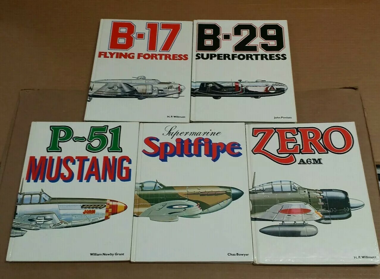 Lot 5 War planes in colour Bison Books B-17 B-29 P-51 Spitfire Zero A6M World 2
