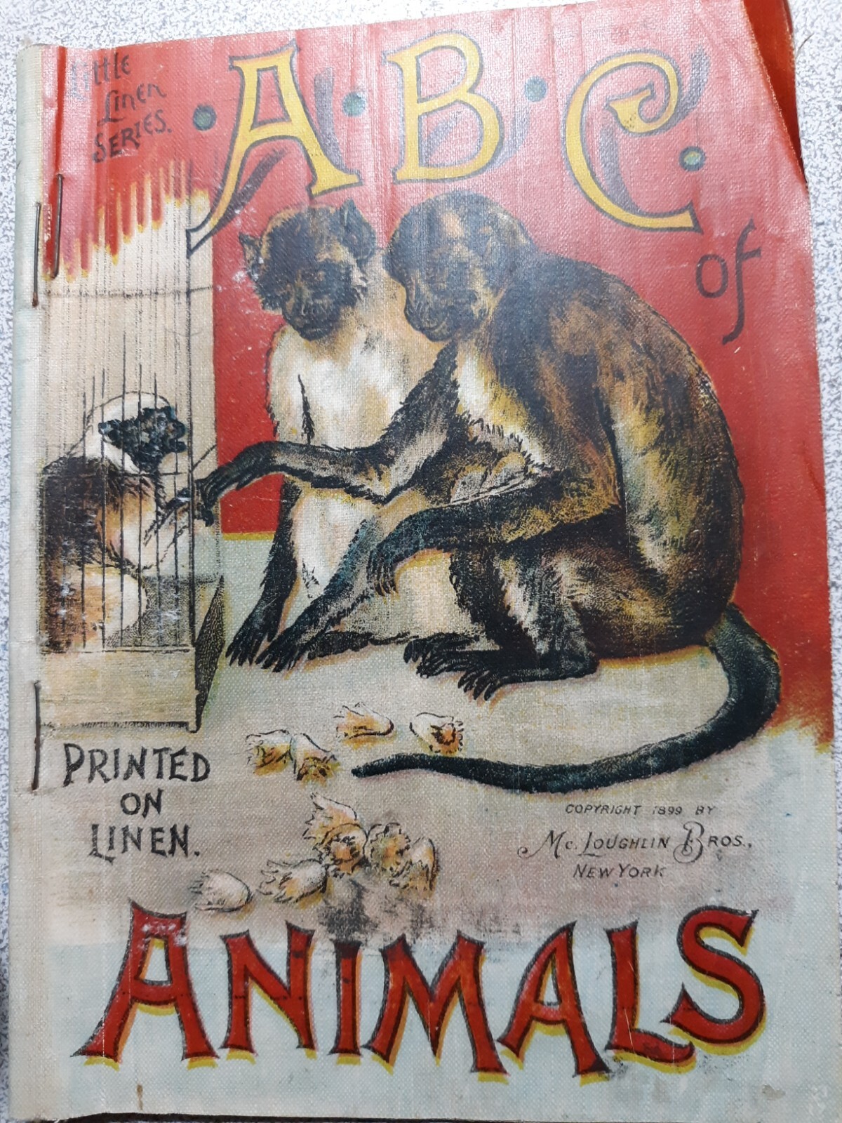 ABC Animals children’s linen book antique McLoughlin Bros 1880