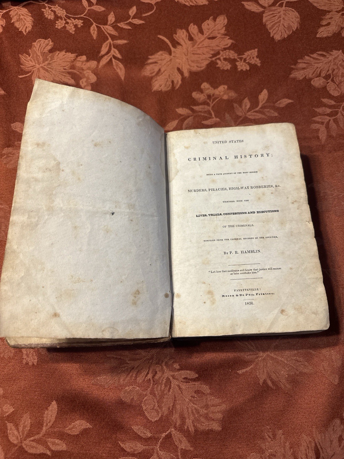 1836 United States Criminal History Murders Trials Executions Antique Crime Book