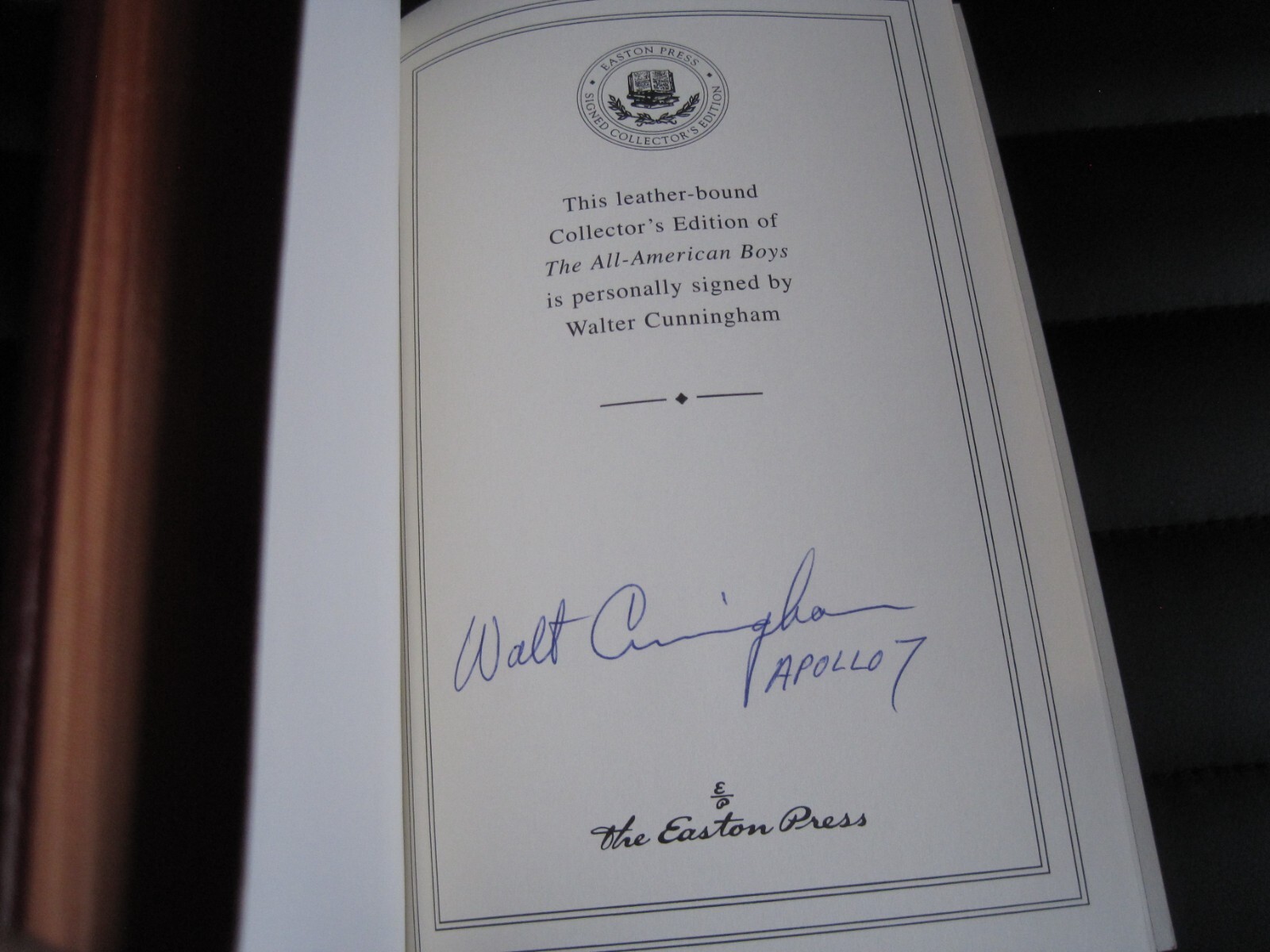 WALTER CUNNINGHAM SIGNED – ALL AMERICAN BOYS EASTON PRESS LEATHER NASA APOLLO 7