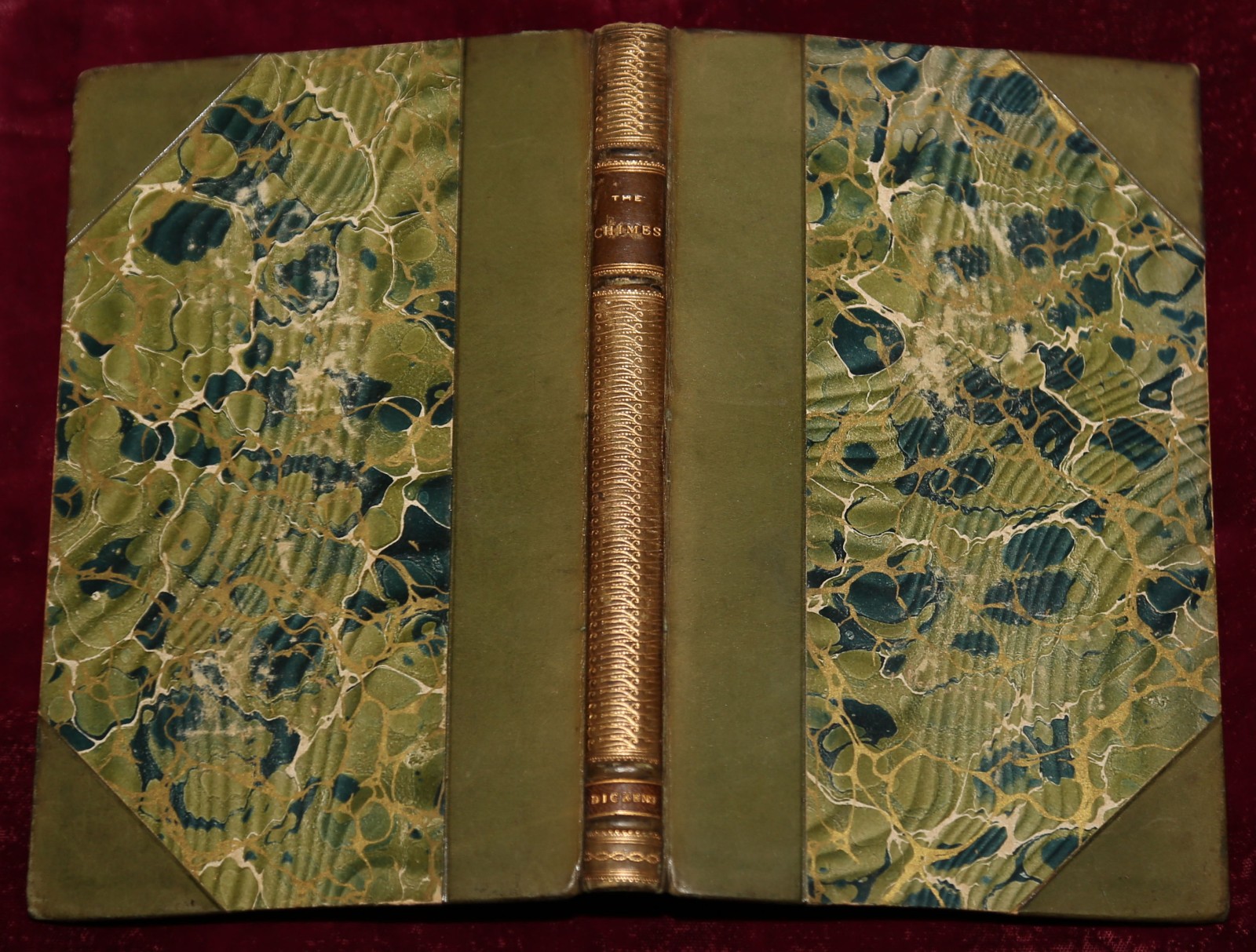 EXRare 1892 THE CHIMES CHARLES DICKENS FINE BINDING LEATHER LIKE CHRISTMAS CAROL