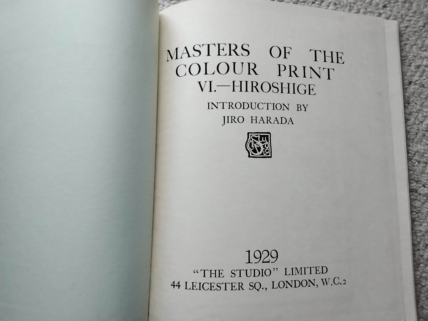 Hiroshige, Masters of the Colour Print, The Studio Ltd., 1929, 1st edition