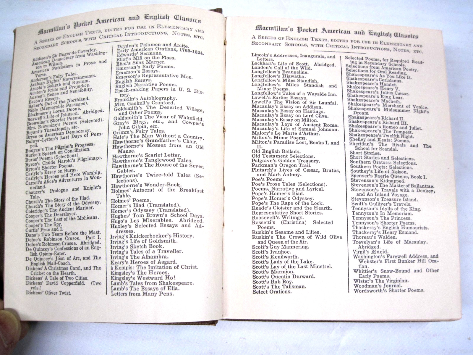 19- Macmillan’s Pocket Amer. & Eng. Classics- pub. 1920 & 1921 – 18 very gd con.