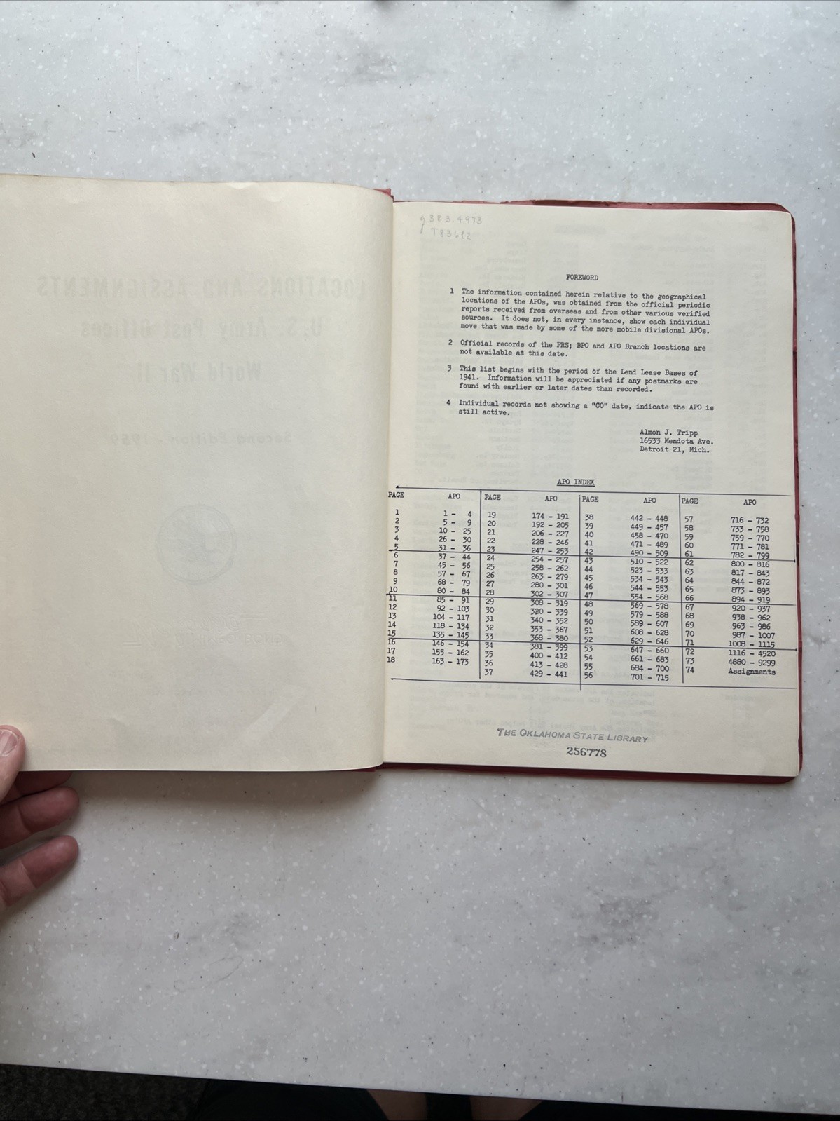 Locations And Assignments U.S. Army Post Offices World War II 1959 2nd Edition