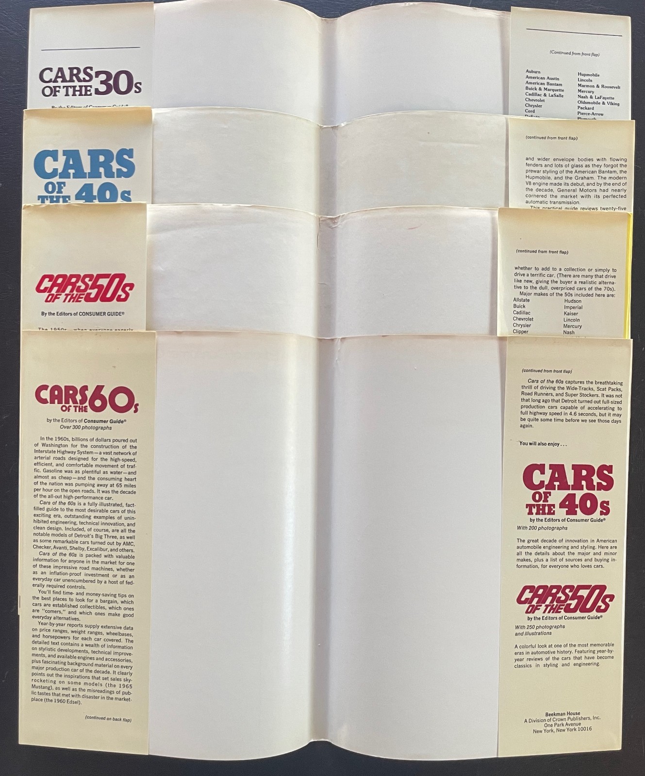 Lot of Four: CARS OF THE 30s, 40s, 50s & 60s. Consumer Guide. Hdbk w/DJ. GC