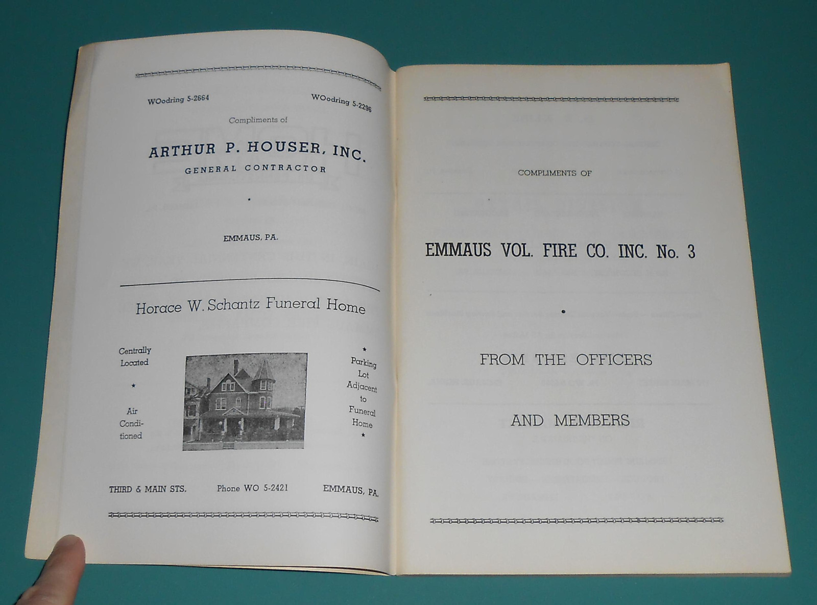1959 Emmaus Firemans Centennial Program History Photos Lehigh County Emmaus PA