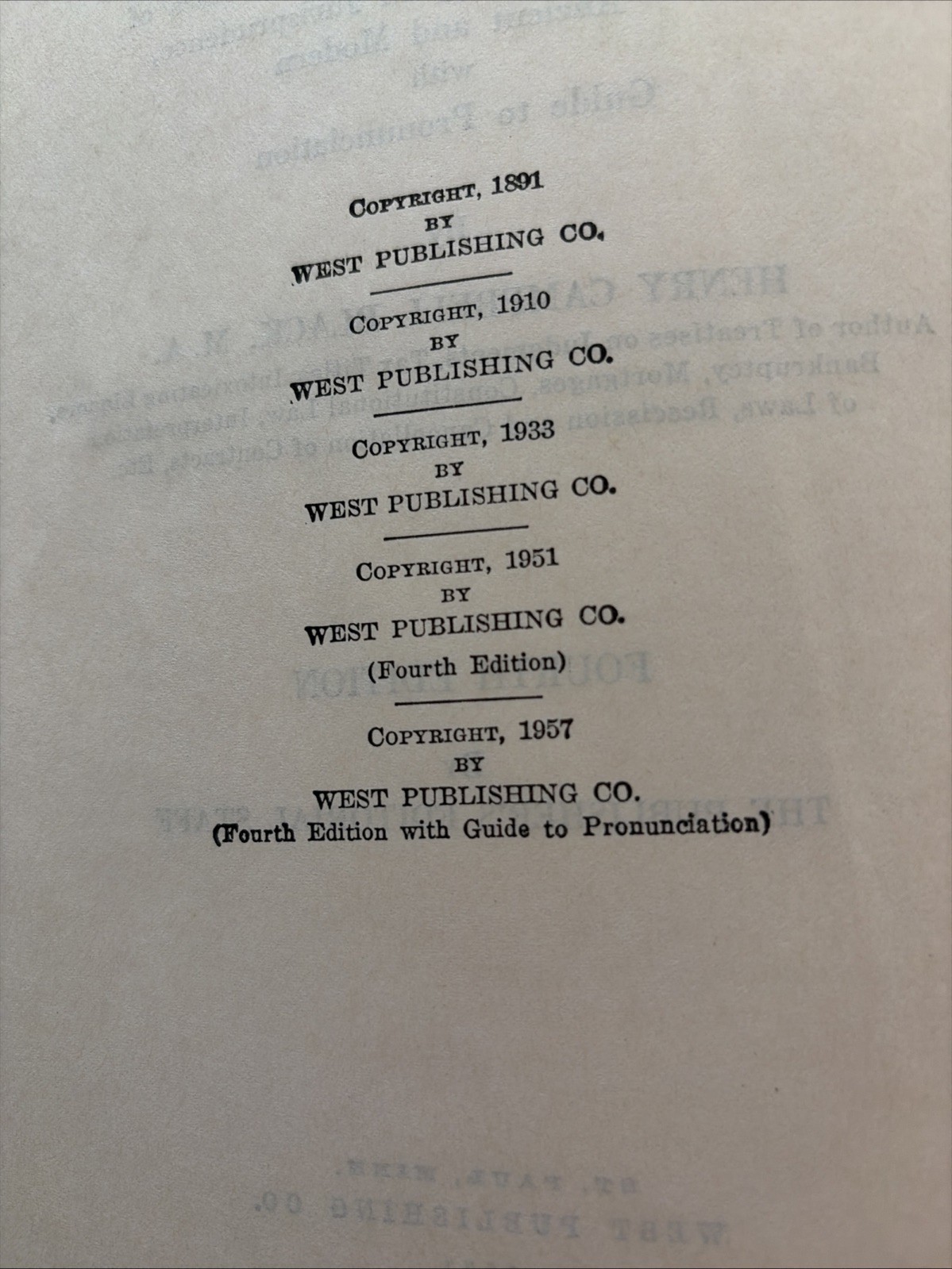 Black’s Law Dictionary 4th Fourth Edition With Guide To Pronunciation, 1957