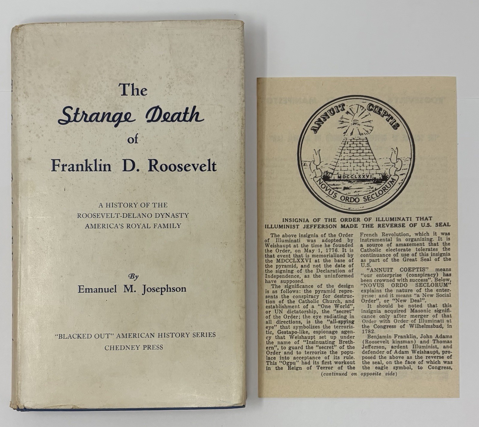 Strange Death Franklin D. Roosevelt 1959 Emanuel Josephson Book + More Chedney