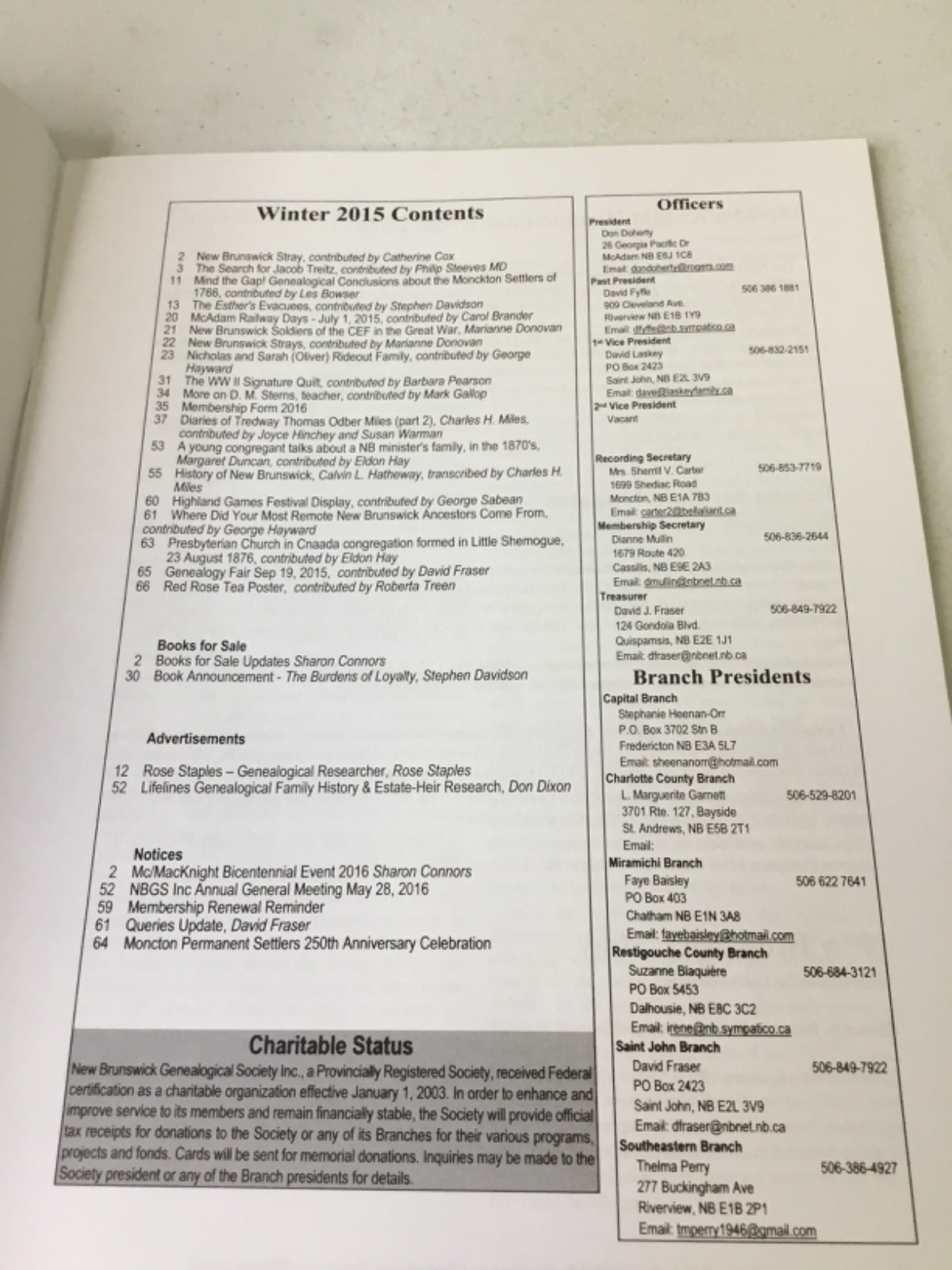 Generations New Brunswick Genealogical Society 2015 Quarterly, PB Illustrated