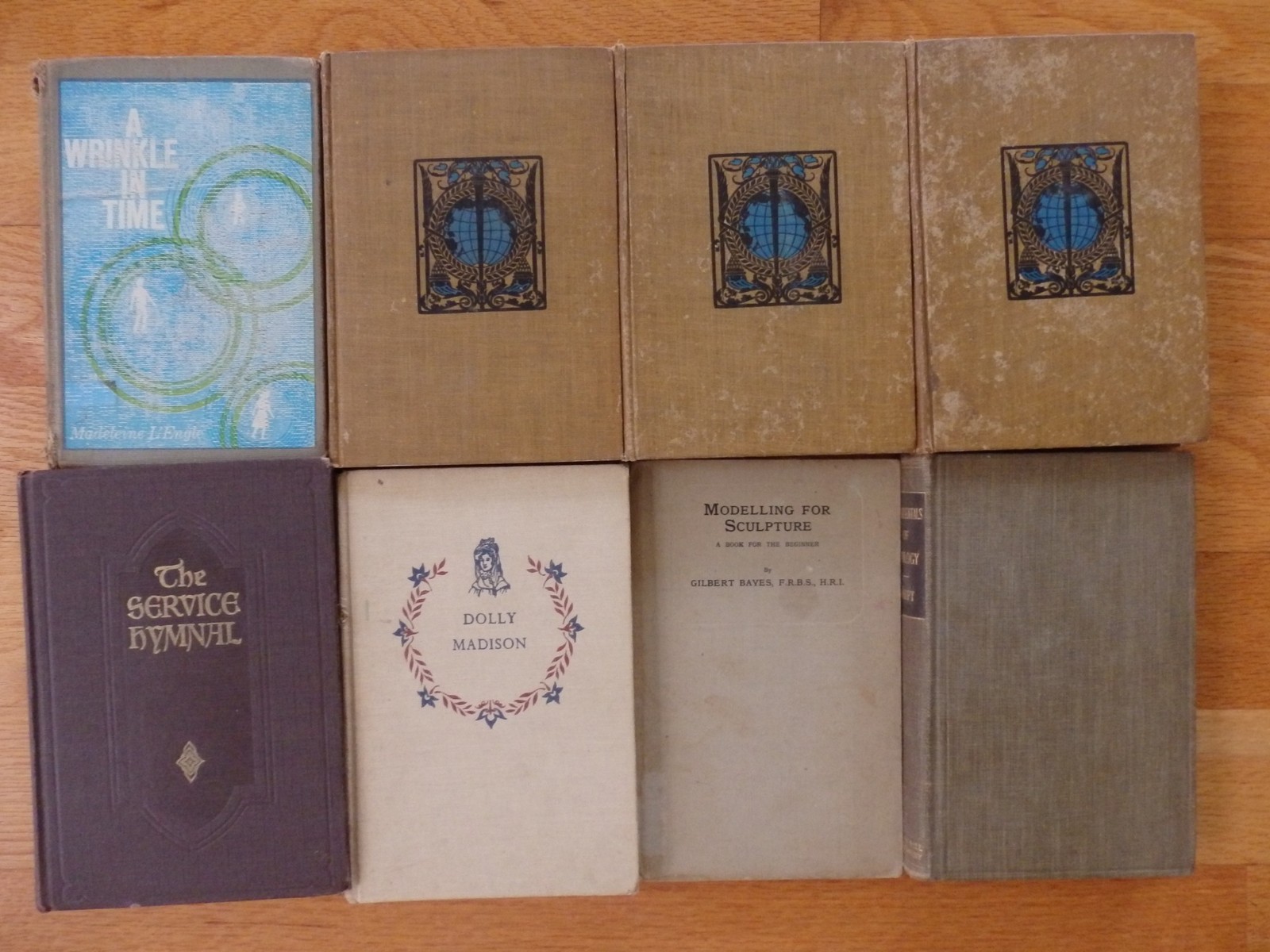 Lot of 8 Antique Vintage Books Tan Brown Covers Library Decor Props Free Shippin