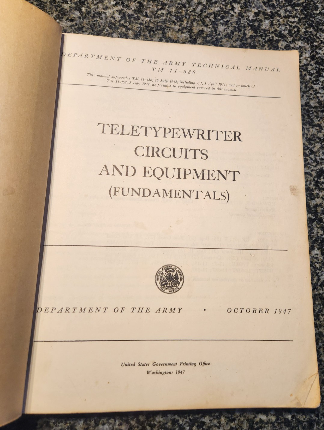 1947 Teletypewriter Circuits & Equipment TM11-680, Department of the Army Manual