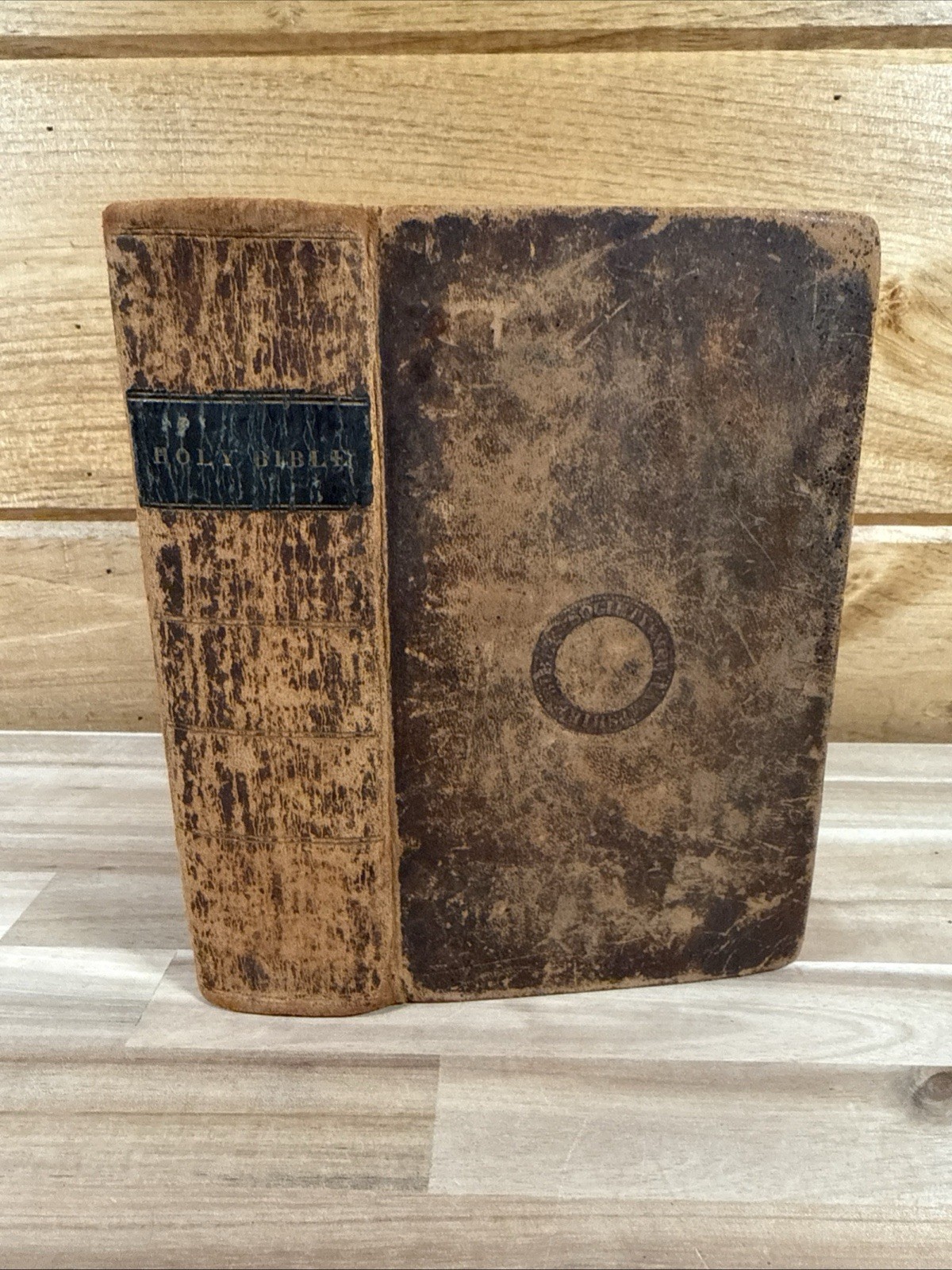 1826 HOLY BIBLE leather AMERICAN BIBLE SOCIETY stamp A. PAUL old D&G BRUCE