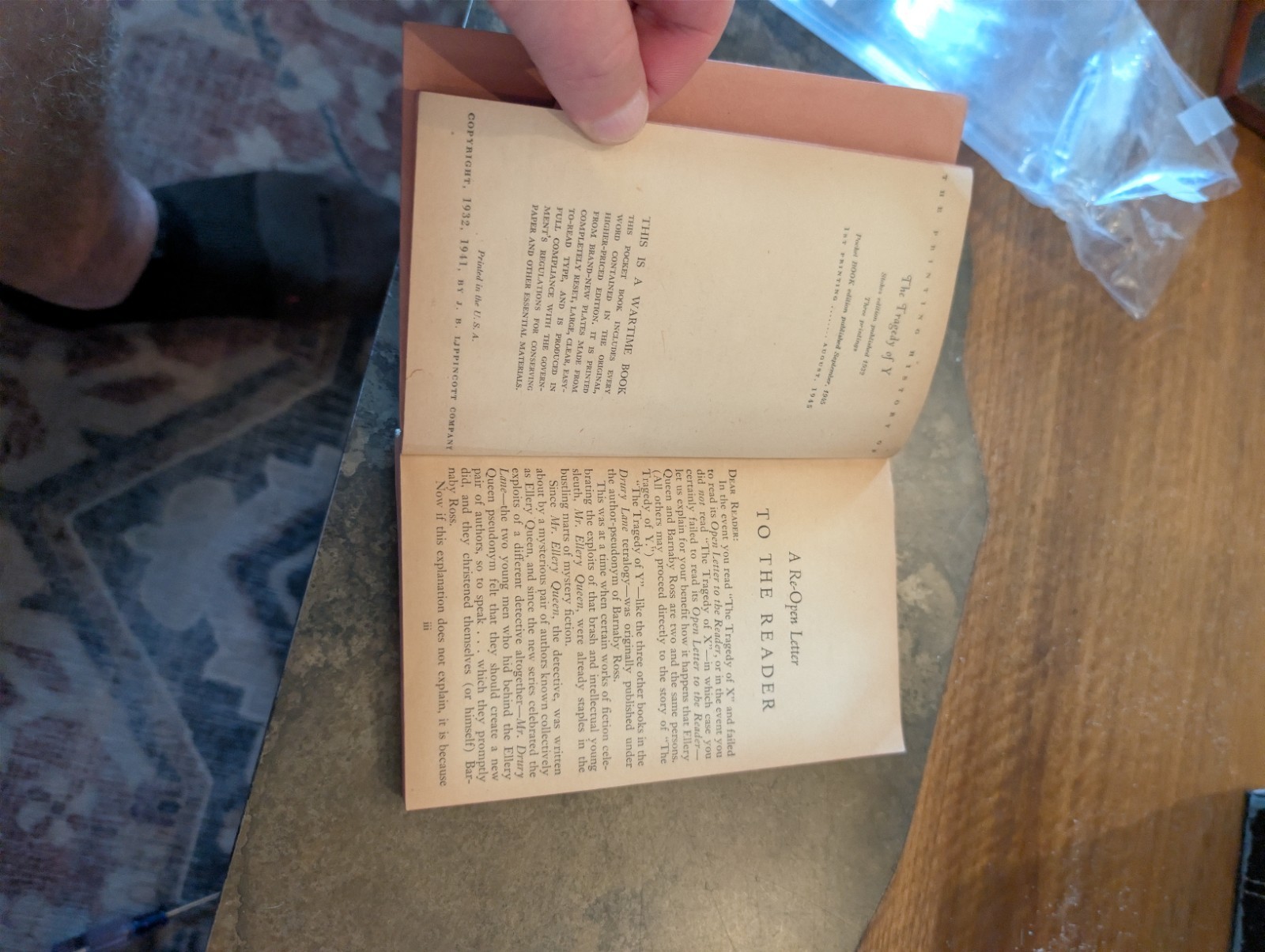 Vintage 1945 Pocket Book #313 The Tragedy of Y by Ellery Queen (Wartime Edition)