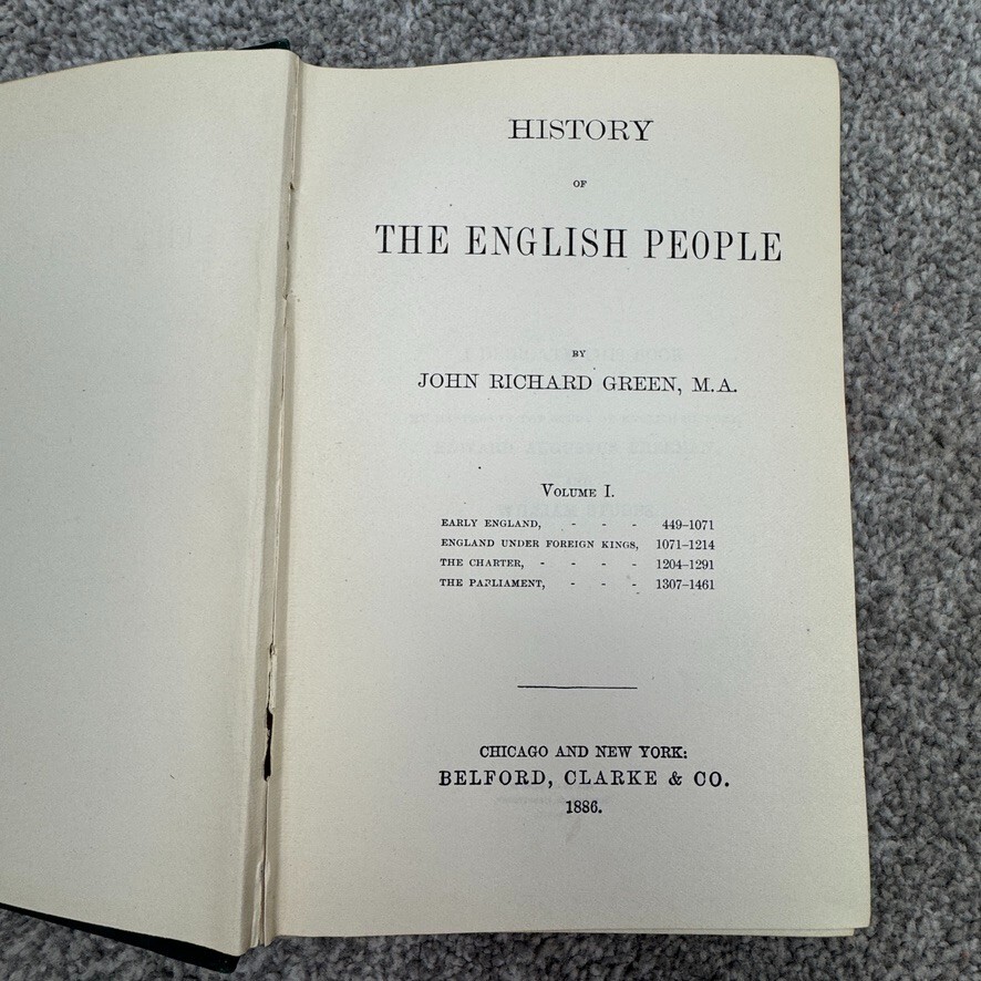 History Of The English People Set Of 4 John R Green Vol I-IV Belford Clarke 1886