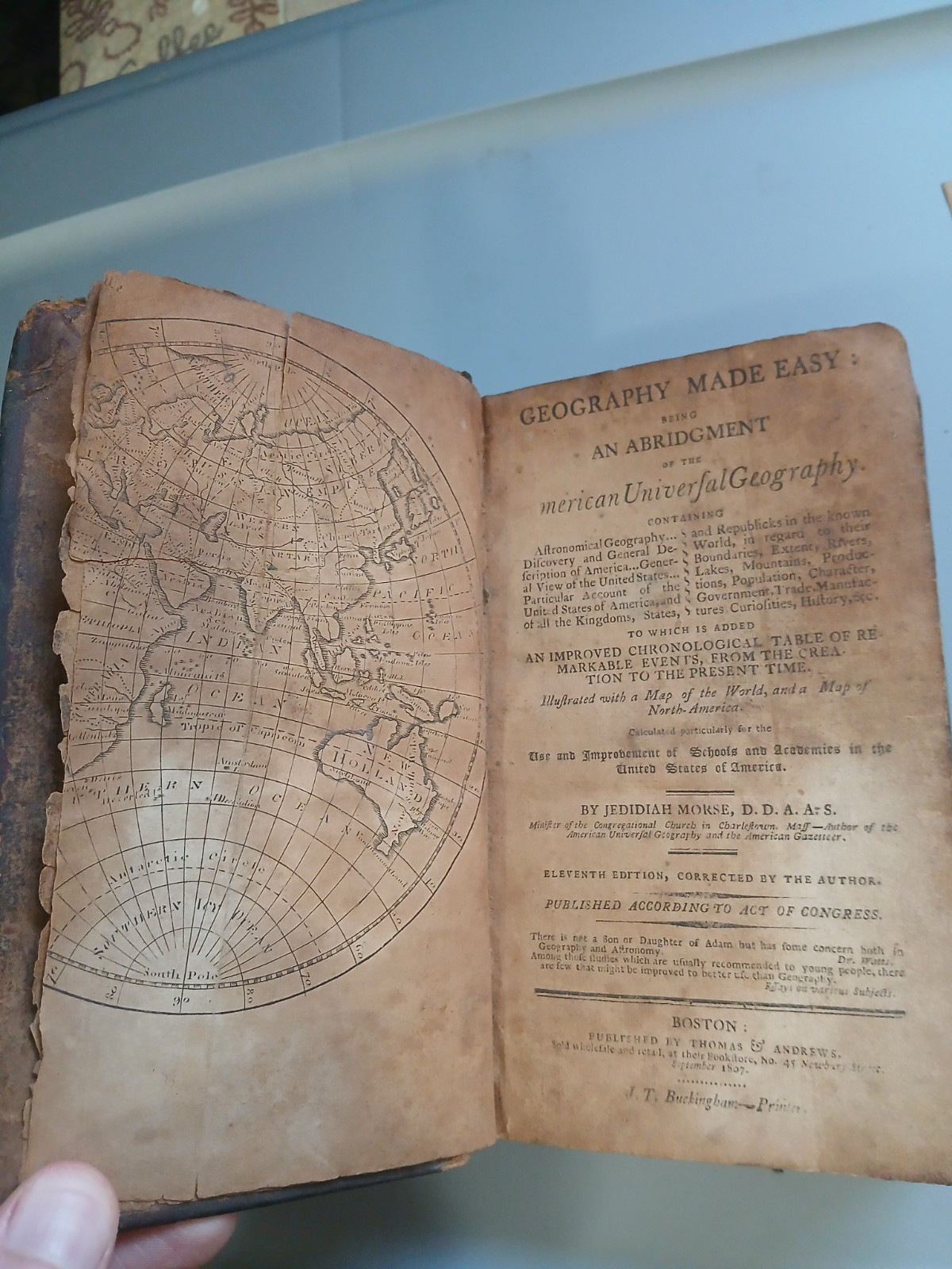 Jedidiah Morse Geography Illustrated Map Leather 1807 Thomas & Andrews Boston