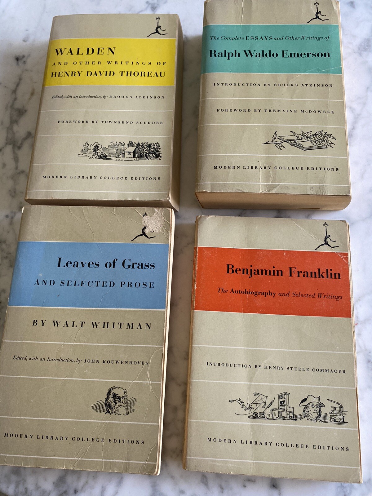 Vintage Book: 4 Modern Library college Editions Thoreau Walden Emerson Whitman