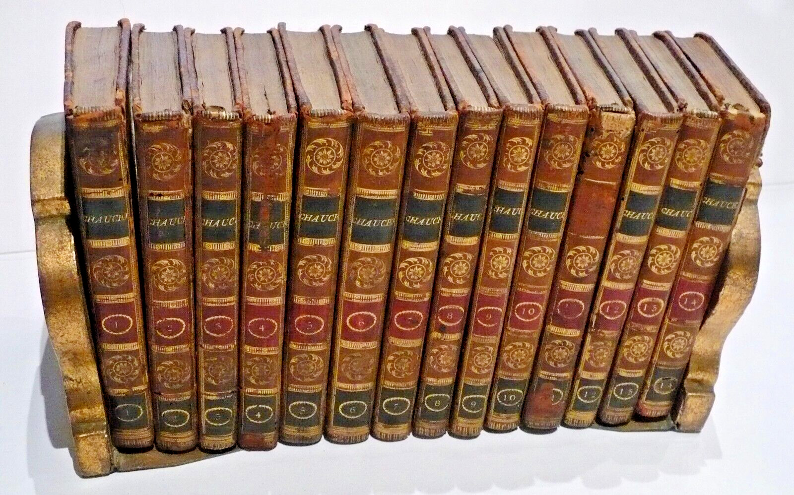 1782 Poetical Works of Geoffrey Chaucer in 14 Volumes Leather Bound Edinburg
