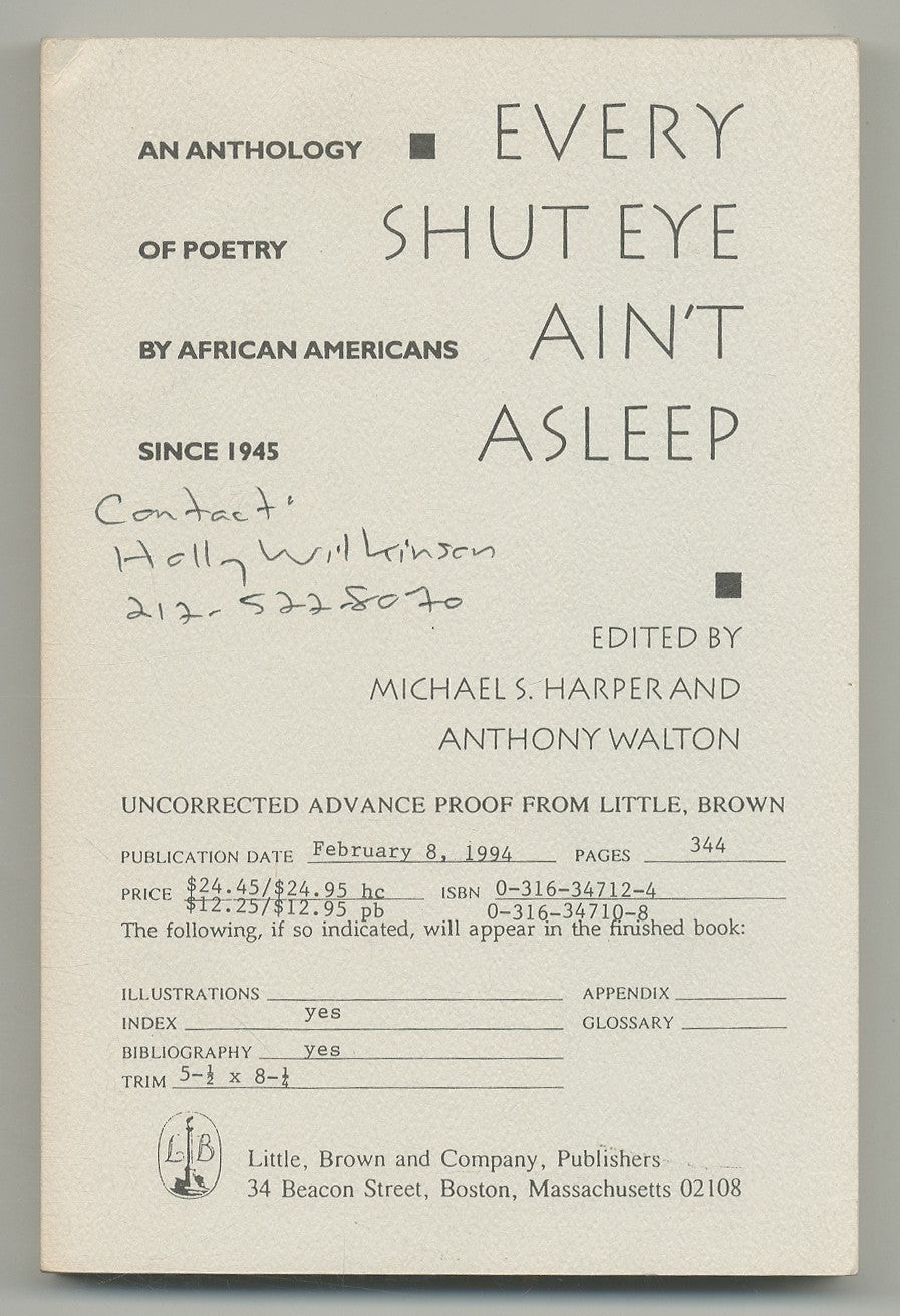 Michael S HARPER / Every Shut Eye Ain’t Asleep An Anthology of Poetry Proof 1st