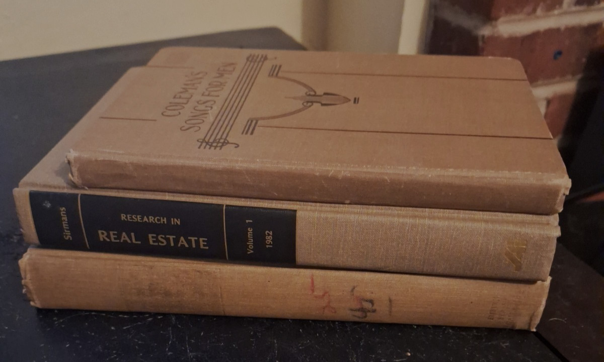 Lot of 3 Vintage Beige Brown Books Neutral Decor Decorating Staging