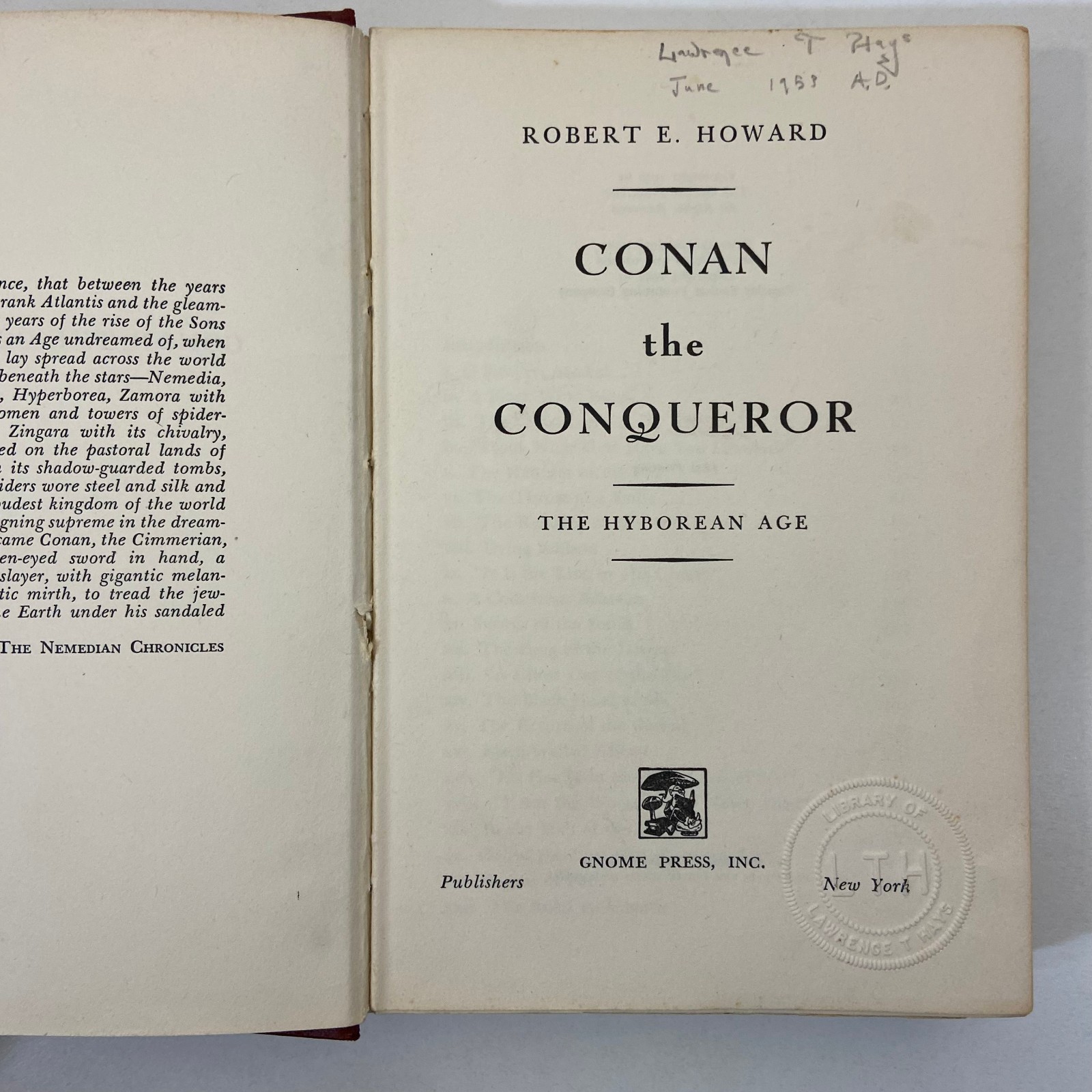 Conan The Conqueror Robert E Howard 1950 Gnome Press HCDJ Science Fantasy VTG
