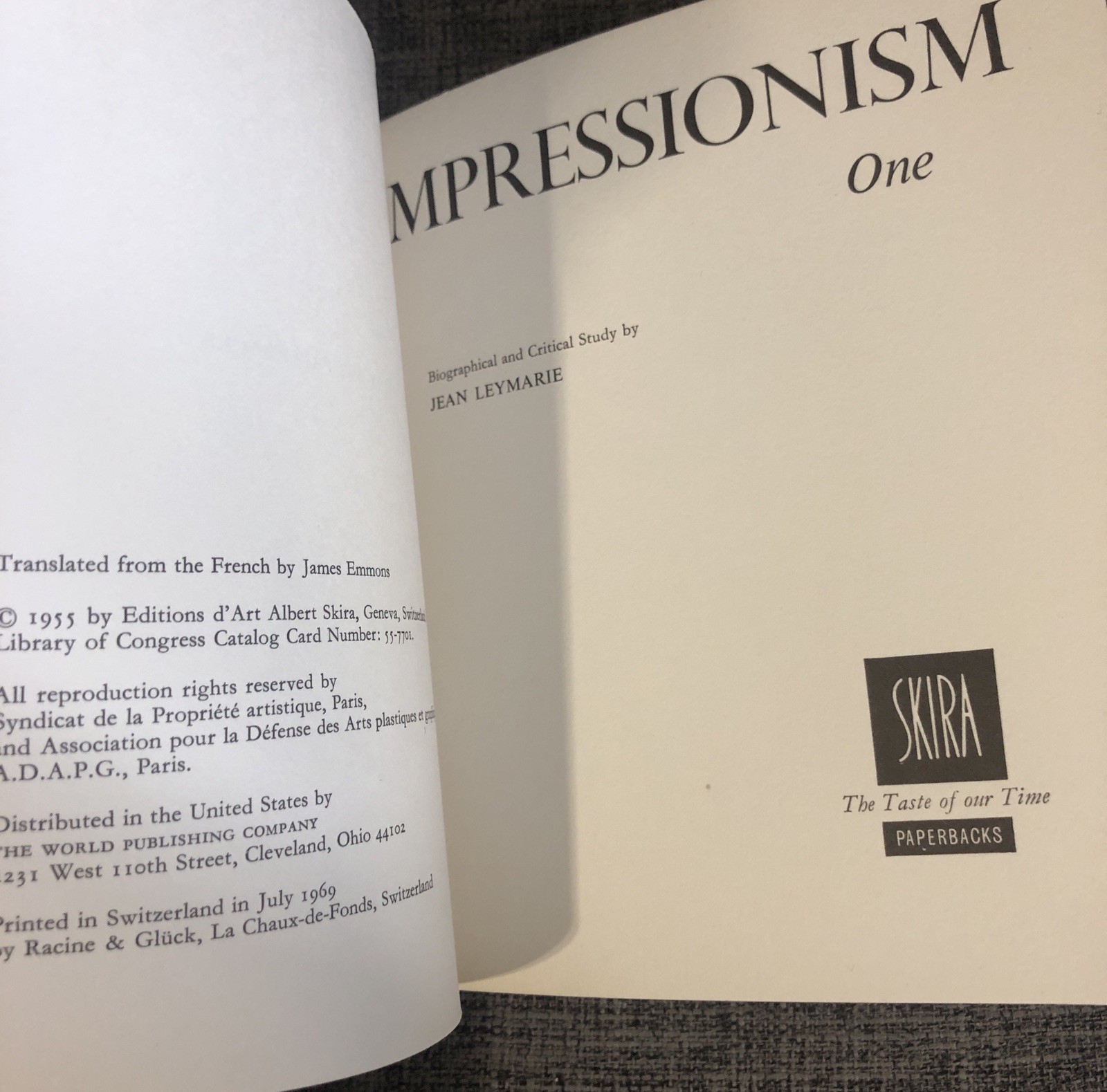 The Taste Of Our Time Impressionism One & Two Skira Paperbacks 1969