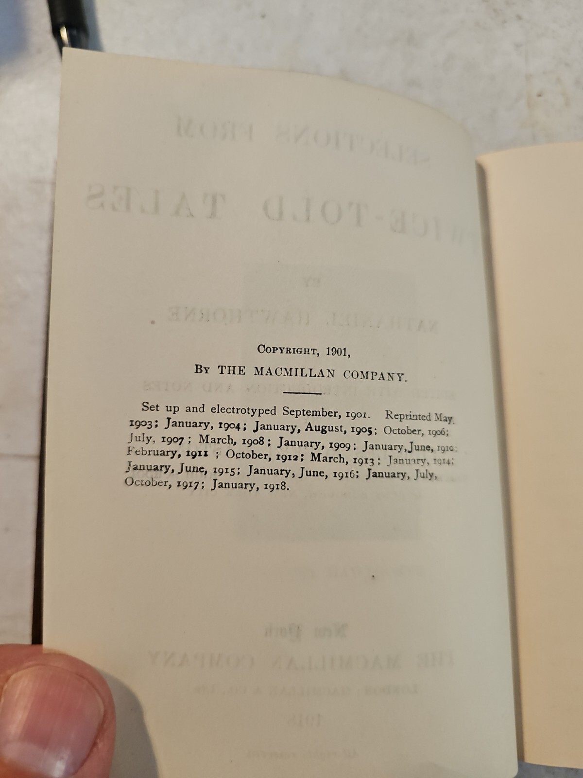 Nathaniel Hawthorn Twice Told Tales 1918. The MacMillan Company