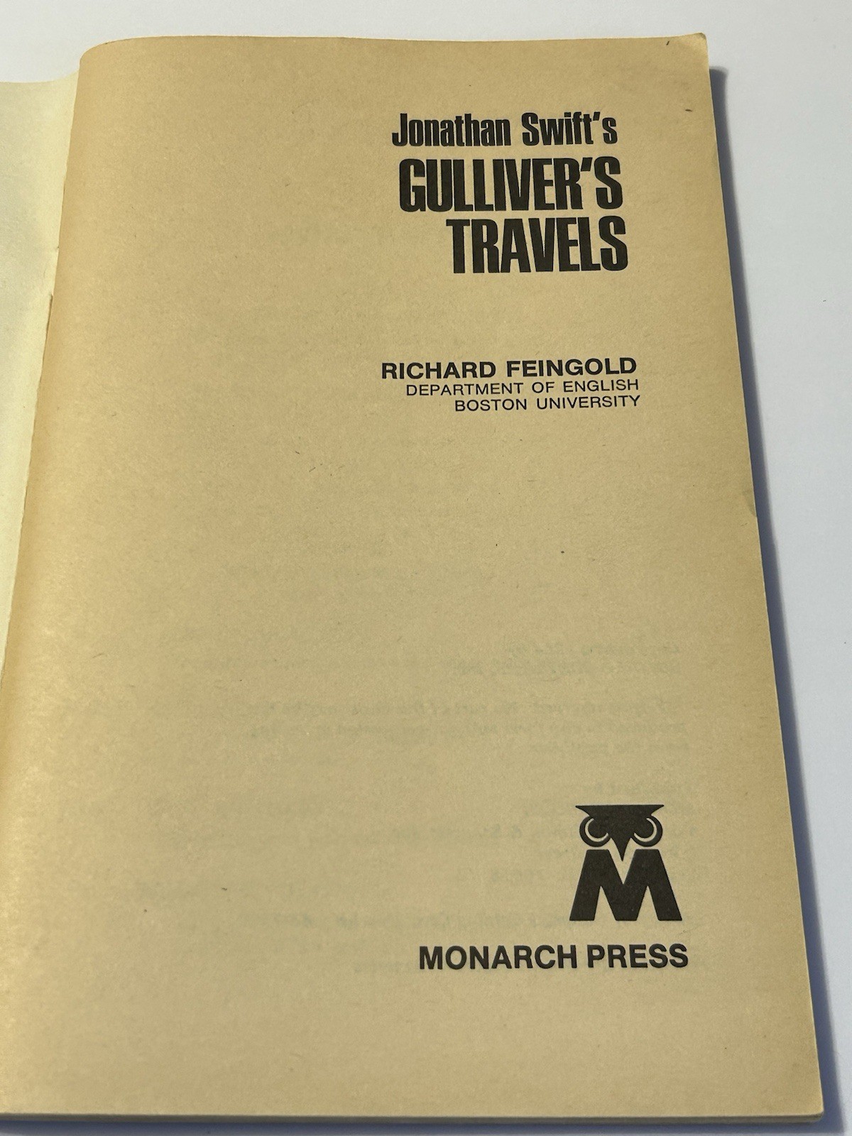 Monarch Notes & Critical Study Guide: Jonathan Swift’s Gulliver’s Travels 1964