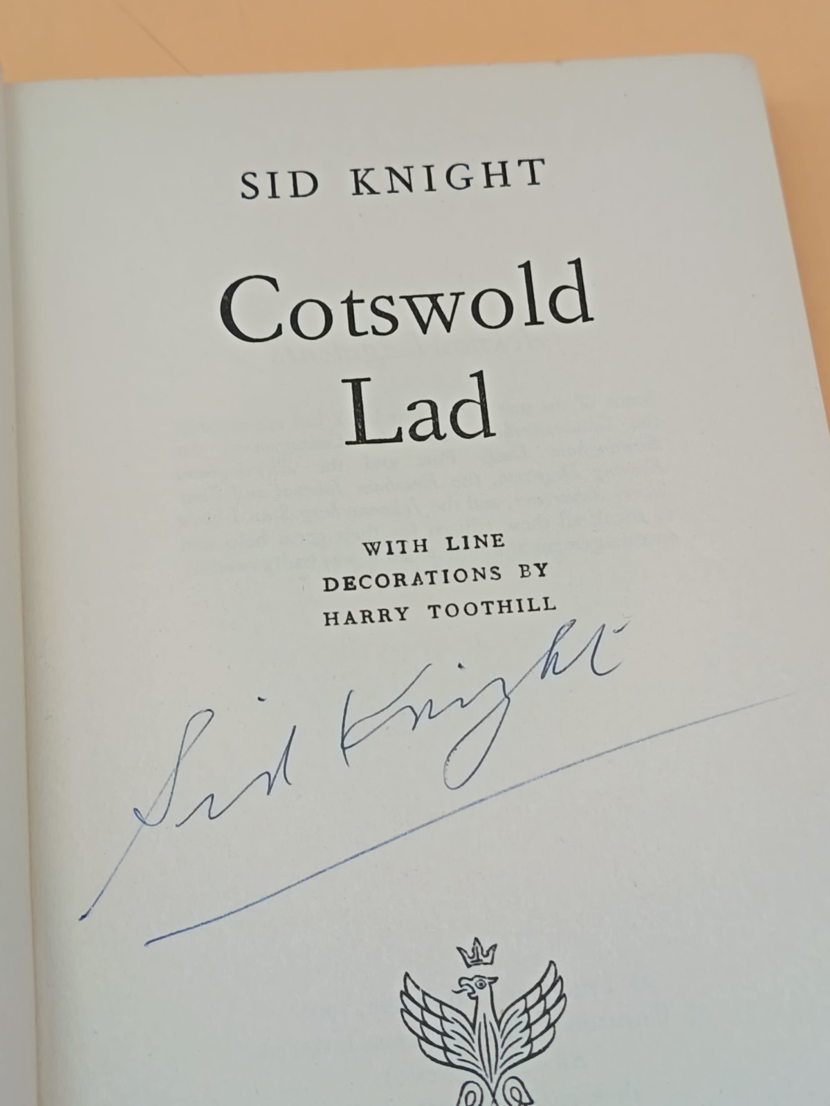Cotswold Lad Sid Knight Hardback 1st 1960 Phoenix House Signed