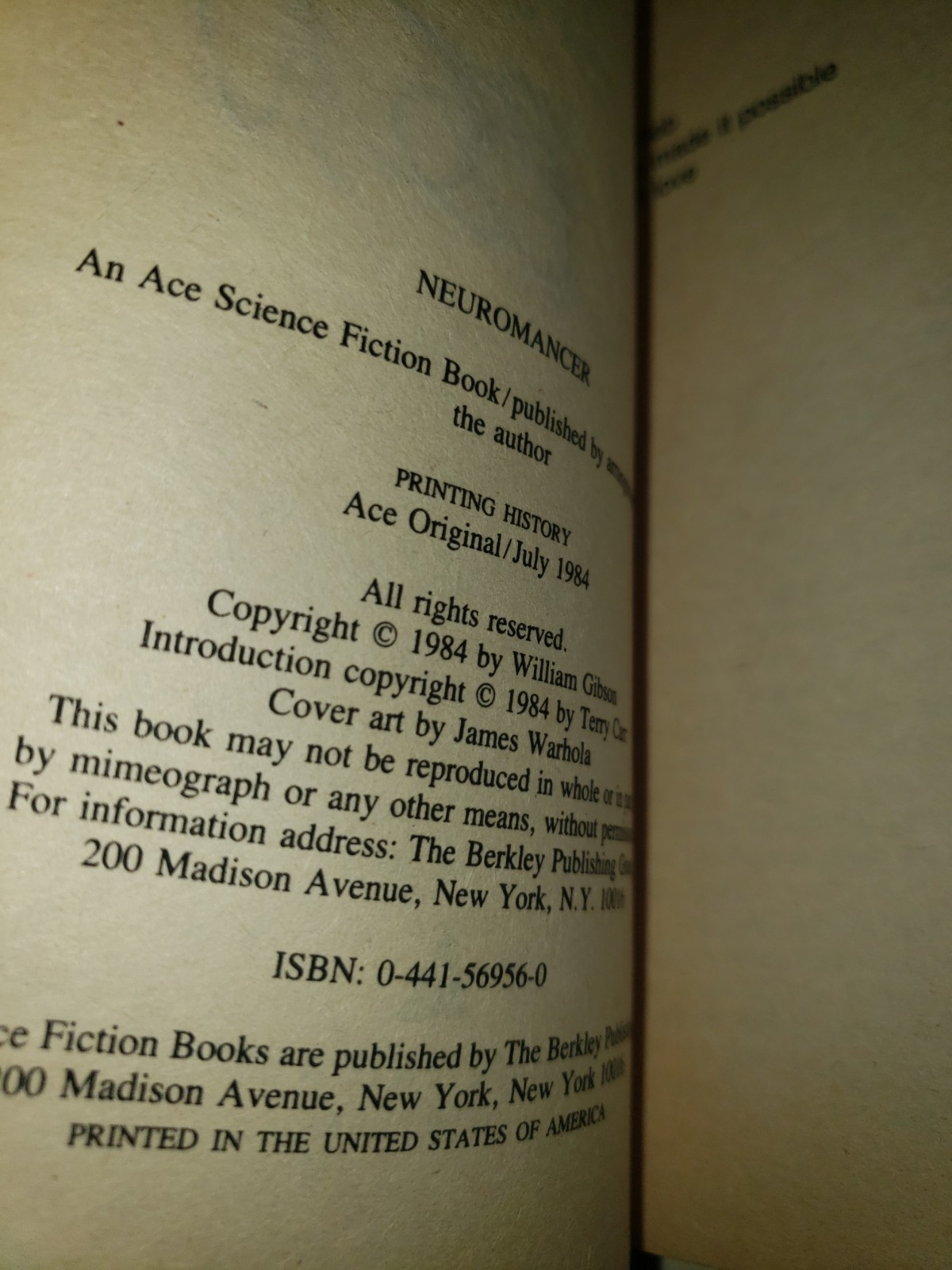 SIGNED NEUROMANCER 1ST PRINTING PAPERBACK ORIGINAL ACE 1984 WILLIAM GIBSON Hugo