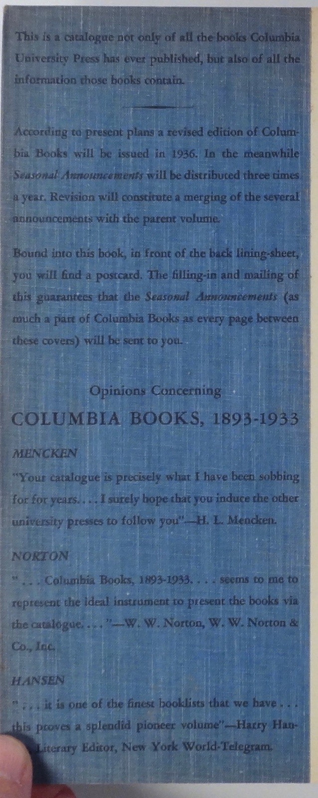 1933 COLUMBIA UNIVERSITY PRESS reference book catalog ILLUSTRATED 1893–1933
