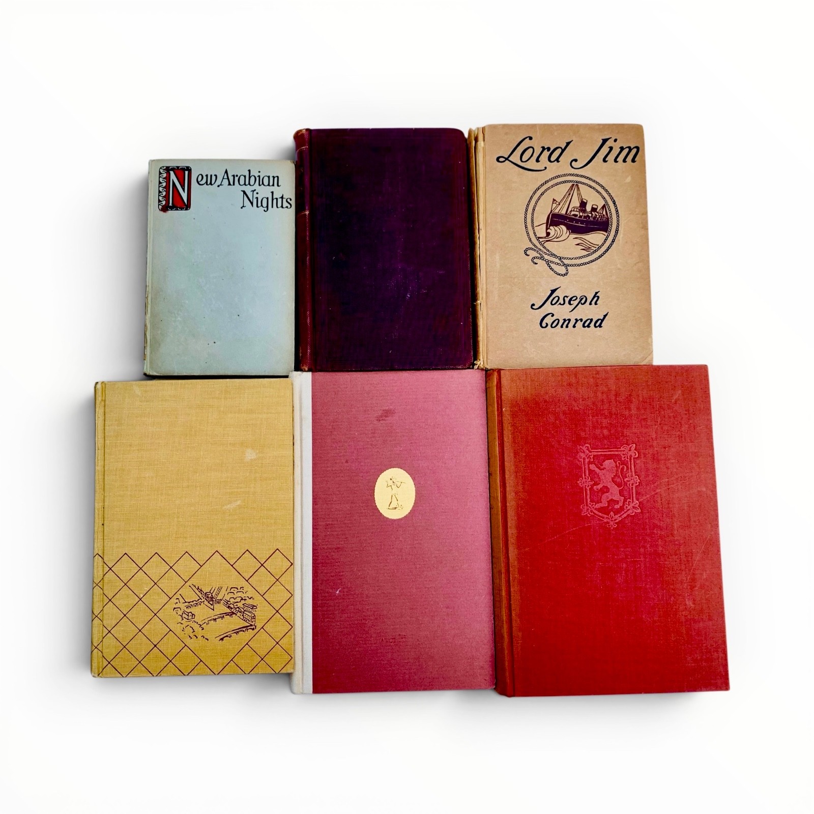 6 Vintage Books Stack Bundle Rustic Decor Brown Beige (IX)