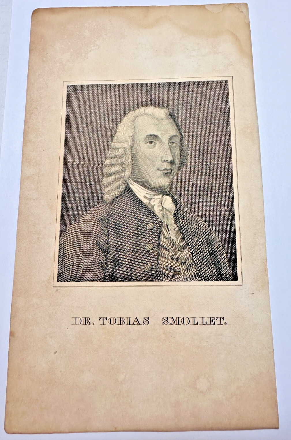 Engraving Tobias Smollett Scottish Novelist Portrait Antique British Literary