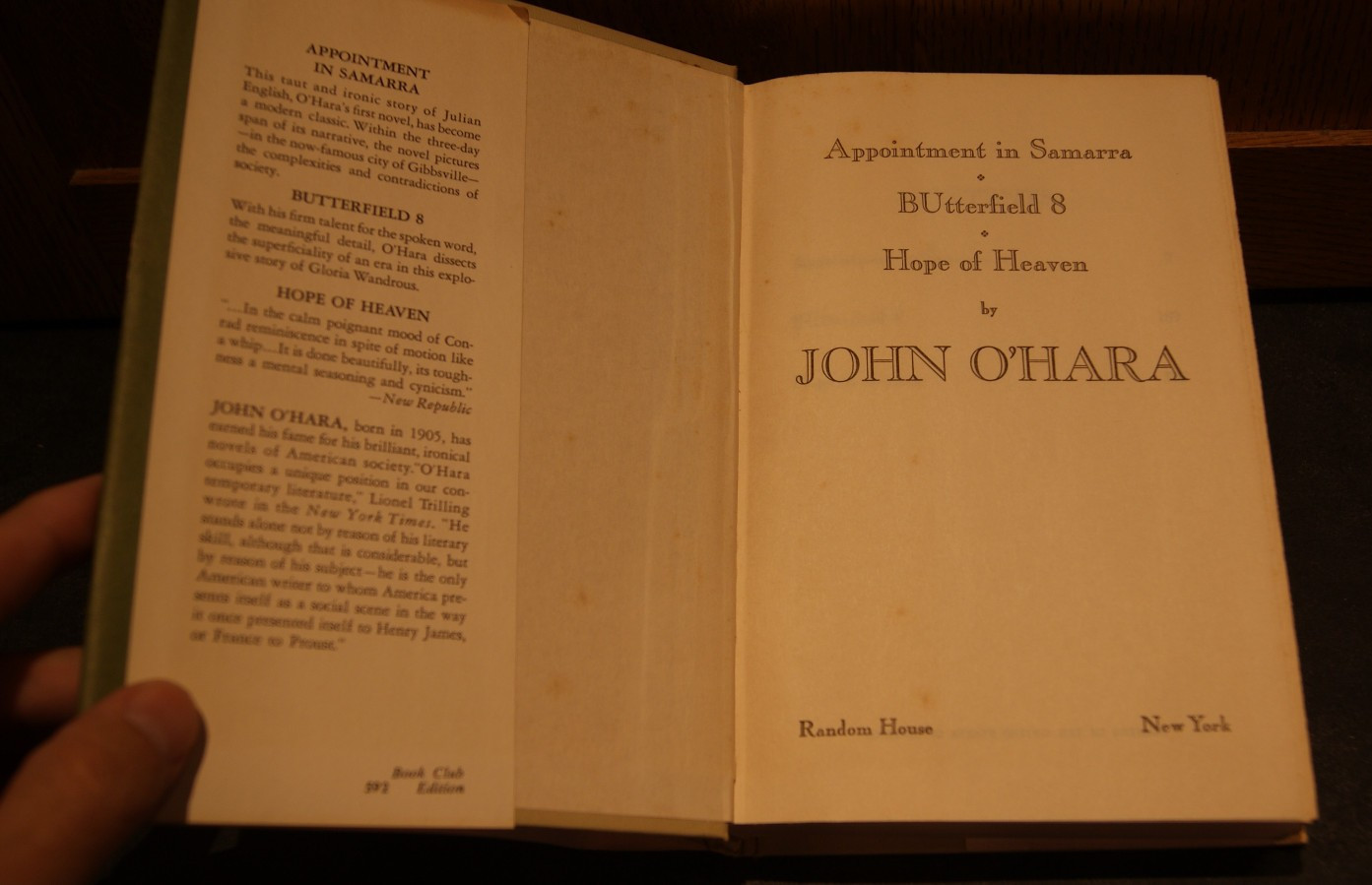 Appointment In Samara /Butterfield 8/ Hope Of Heaven 1934 By John O’Hara HC DJ