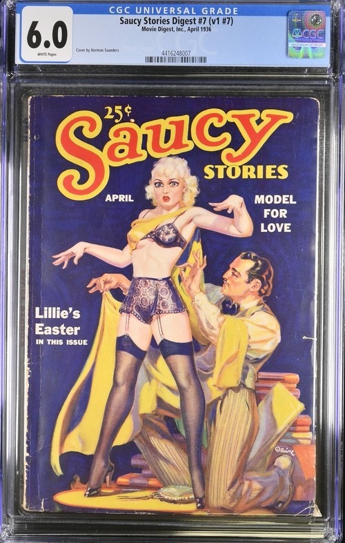 Saucy Stories Digest #7 April 1936. CGC Classic lingerie cover by Saunders.