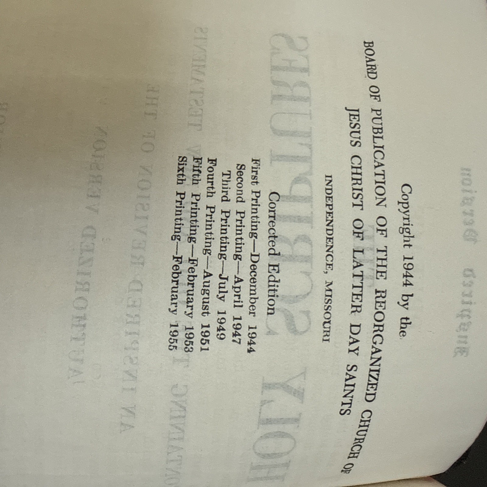 The Holy Scriptures Inspired Version Joseph Smith Jr Herald 1955 Genuine Leather