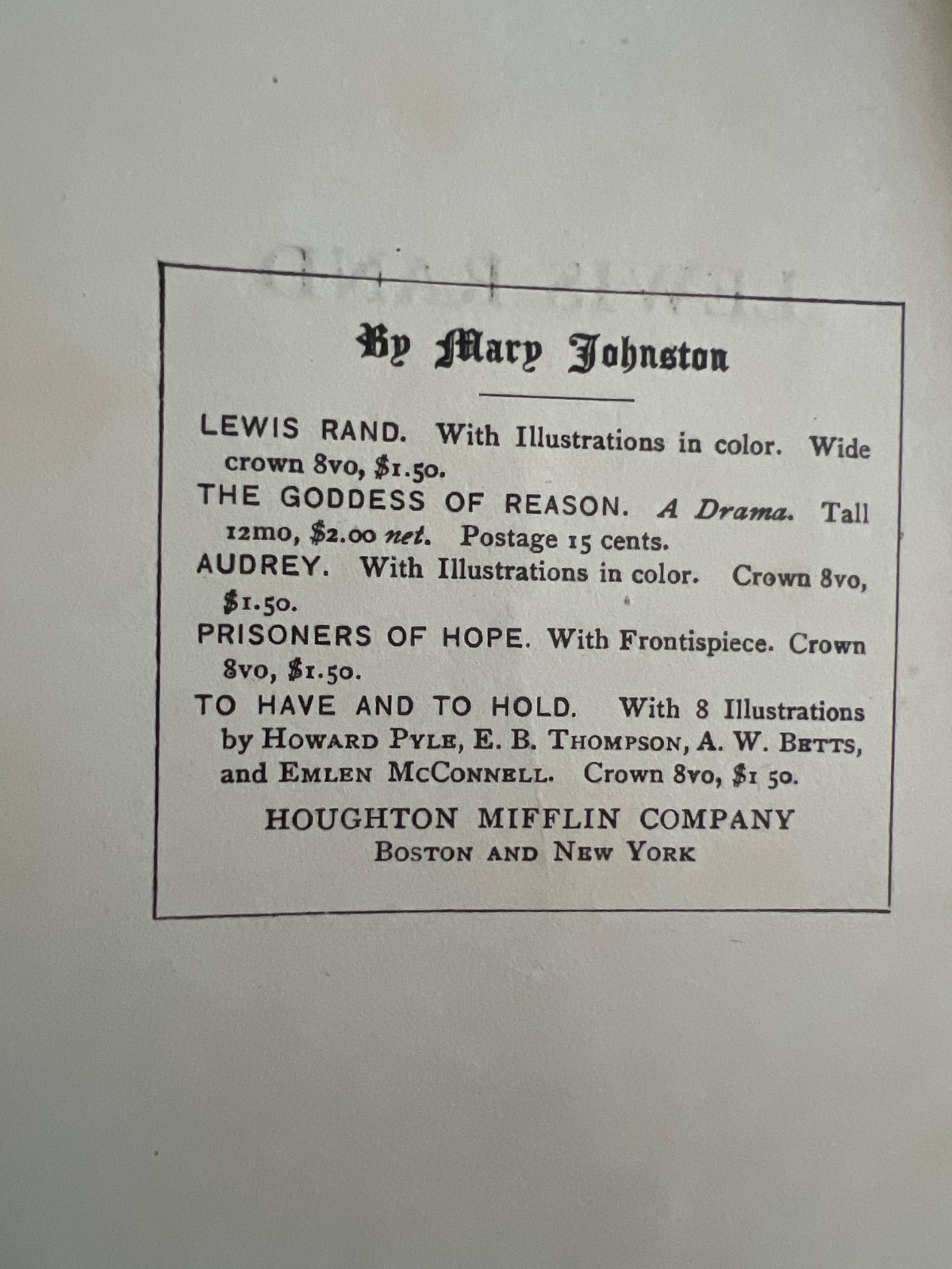 Lewis Rand by Mary Johnston 1908 First Edition with Color Illustrations