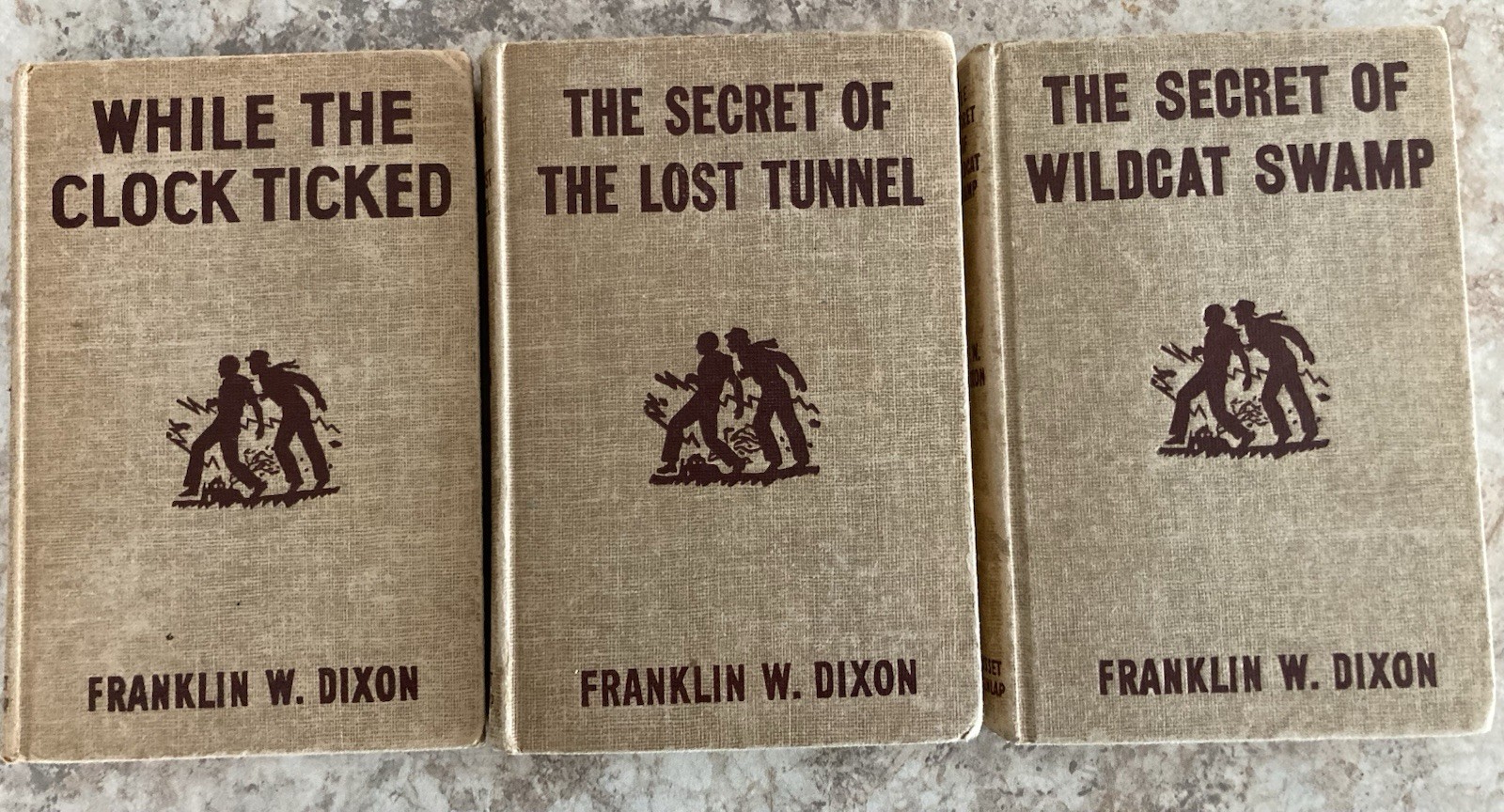 (3) Hardy Boys Vintage Tan Brown Books Franklin W. Dixon 1932, 50 & 52 Hardback