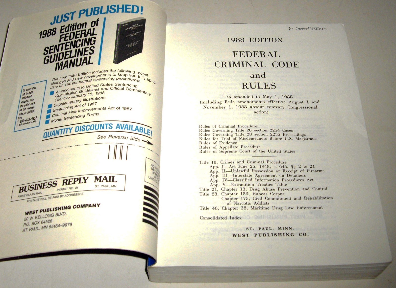 Federal Criminal Code and Rules 1988 Edition West Publishing Company Book