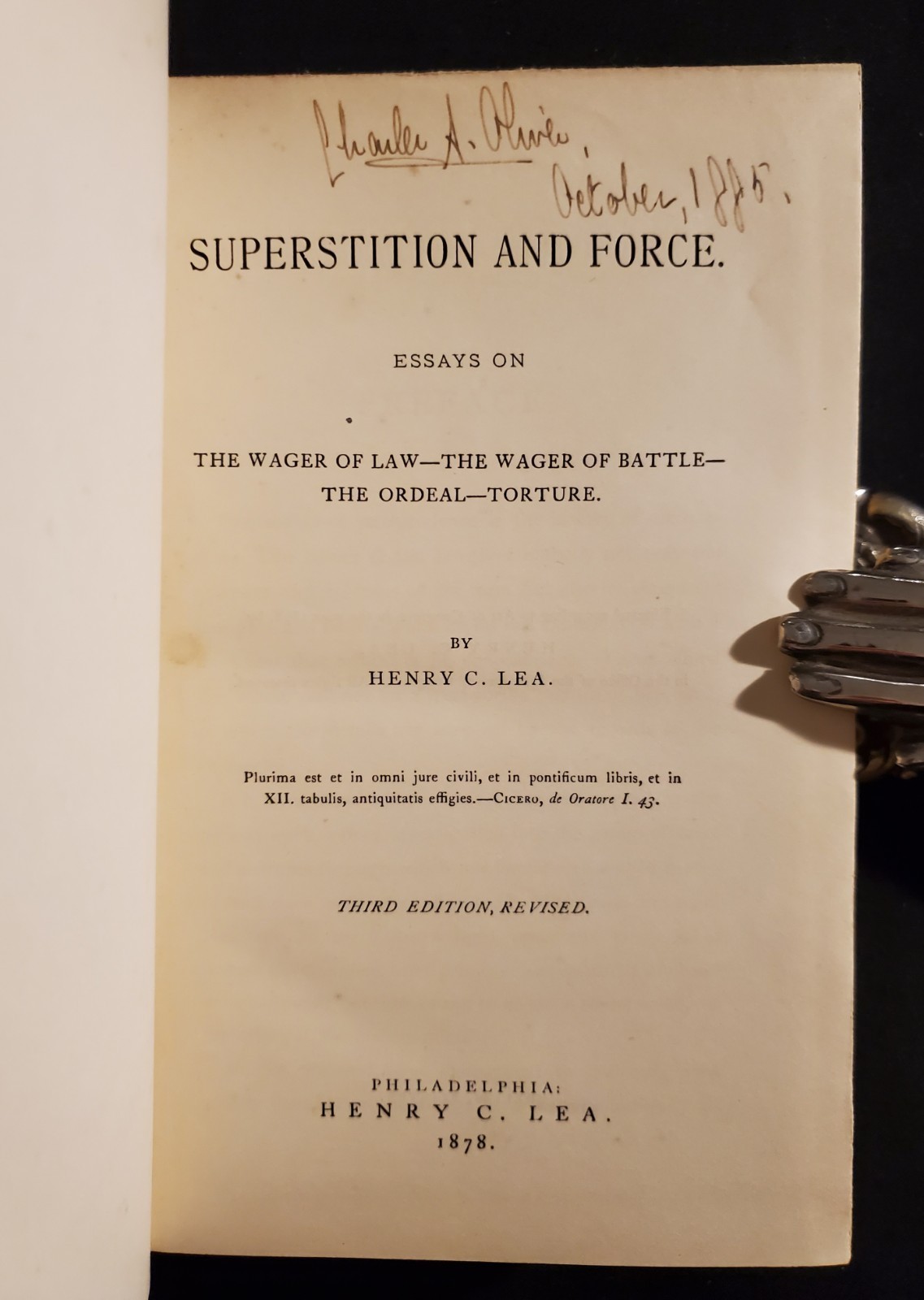 Superstition And Force, Henry C. Lea 1878 2nd Ed HC Occult Magic OATHS VERY GOOD