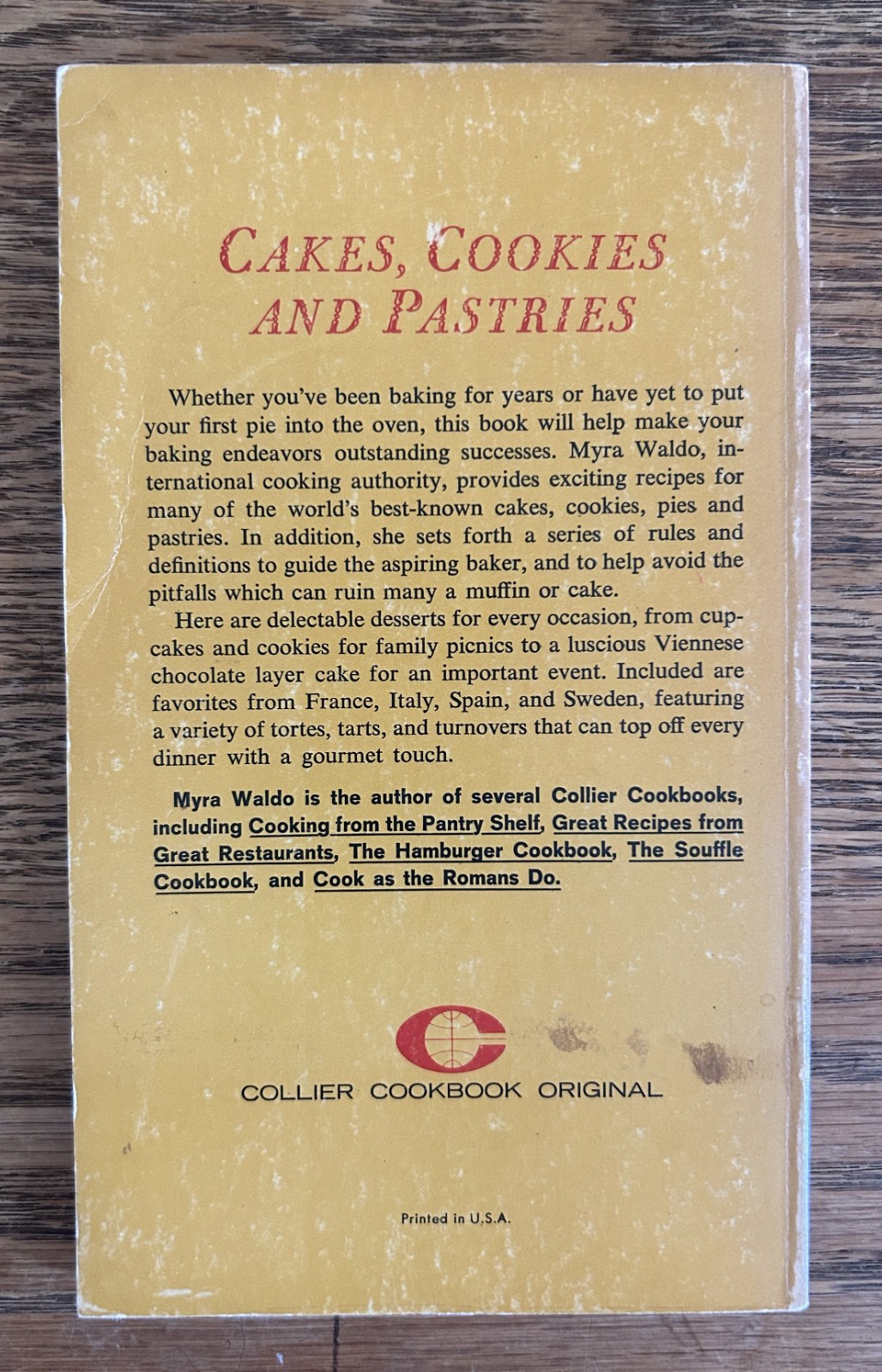 Vintage 1962 Myra Waldo Cakes Cookies & Pastries Collier Cookbook PB 1st Ed