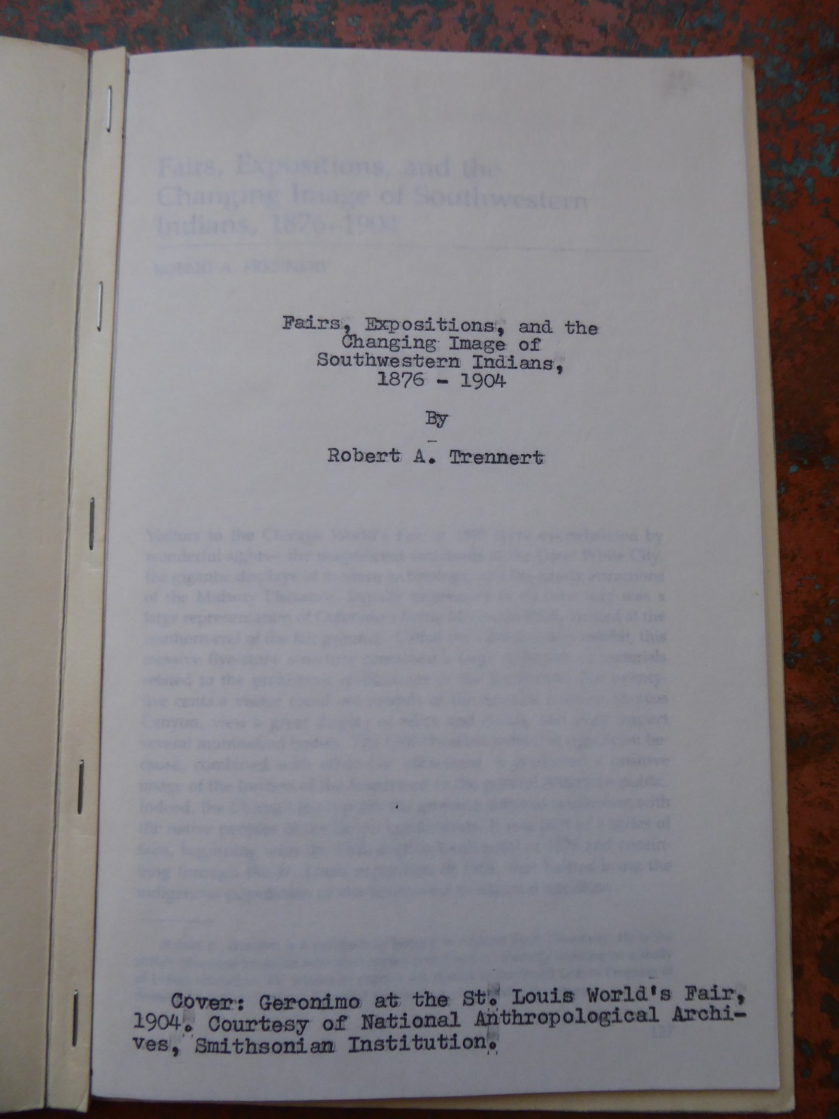 Fairs, Expositions, and the Changing Image of Southwestern Indians 1987 Paper
